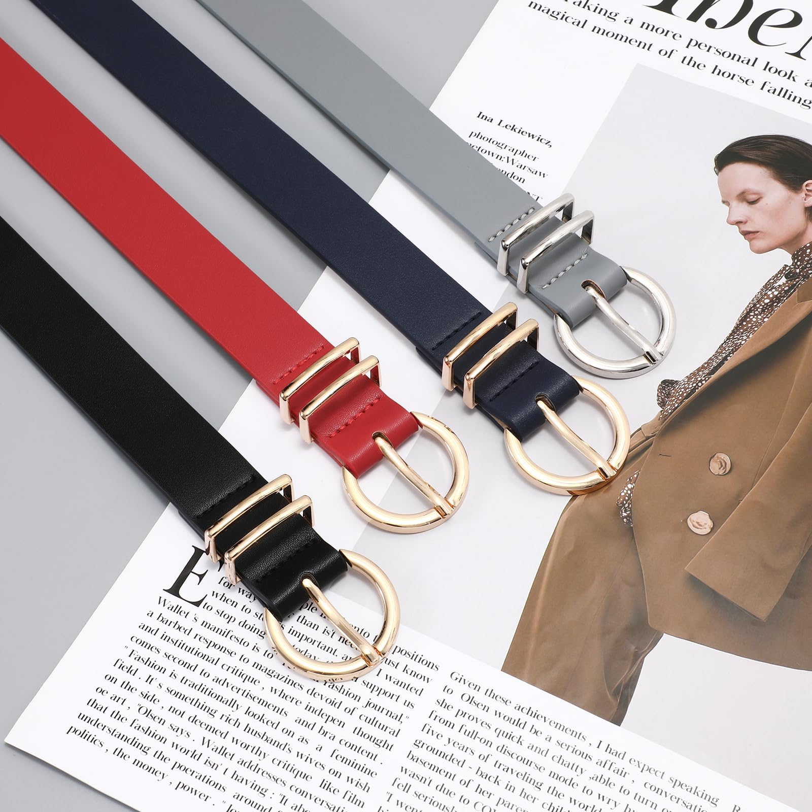Foto 7 | Cinturón De Piel Whippy De Diseñador De Moda Para Mujer Con Hebilla Dorada, Color Rojo - Venta Internacional.