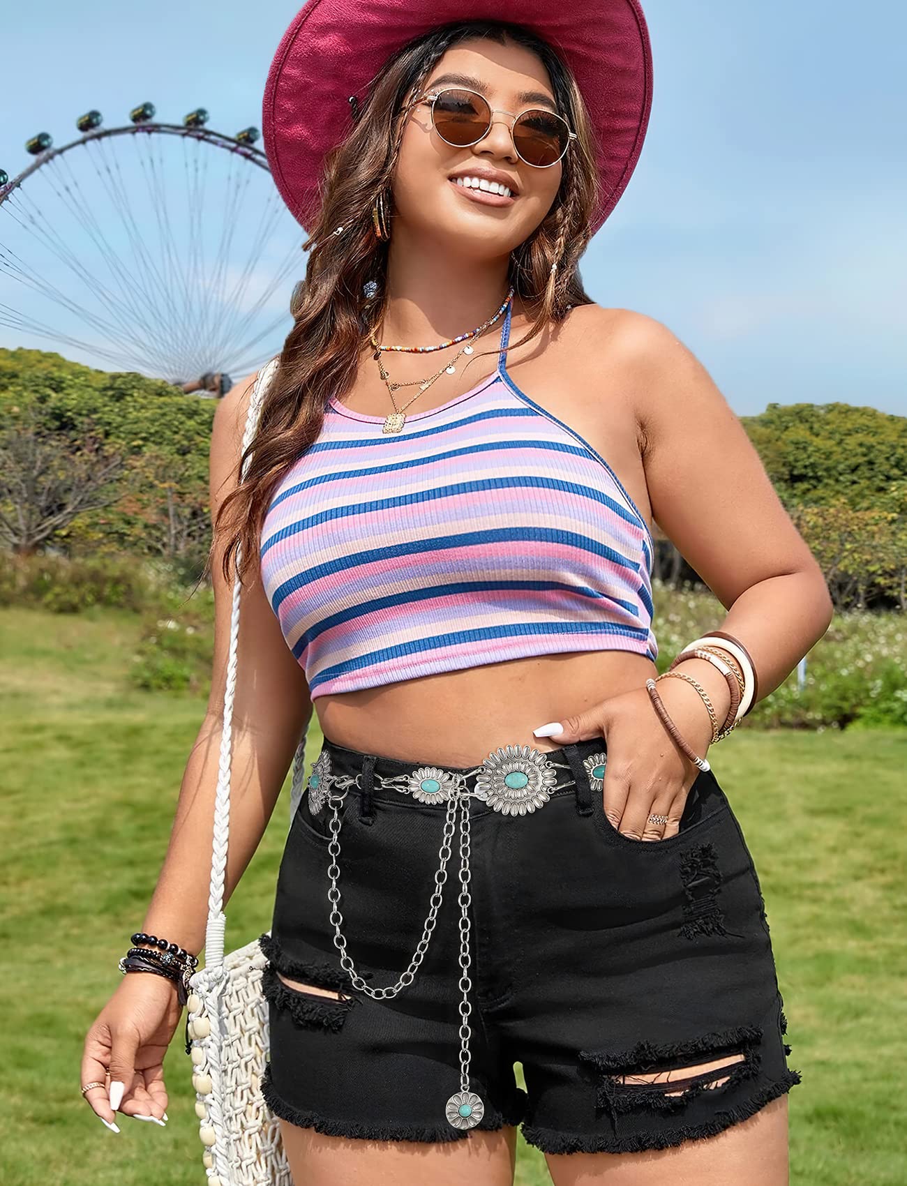 Foto 2 | Cinturón De Cadena Whippy Para Mujer Con Eslabones Metálicos, Color Turquesa Occidental - Venta Internacional.