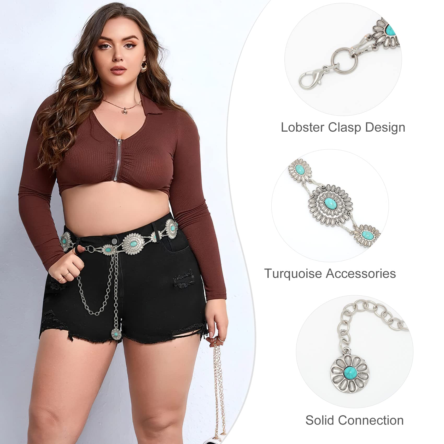 Foto 4 pulgar | Cinturón De Cadena Whippy Para Mujer Con Eslabones Metálicos, Color Turquesa Occidental - Venta Internacional.