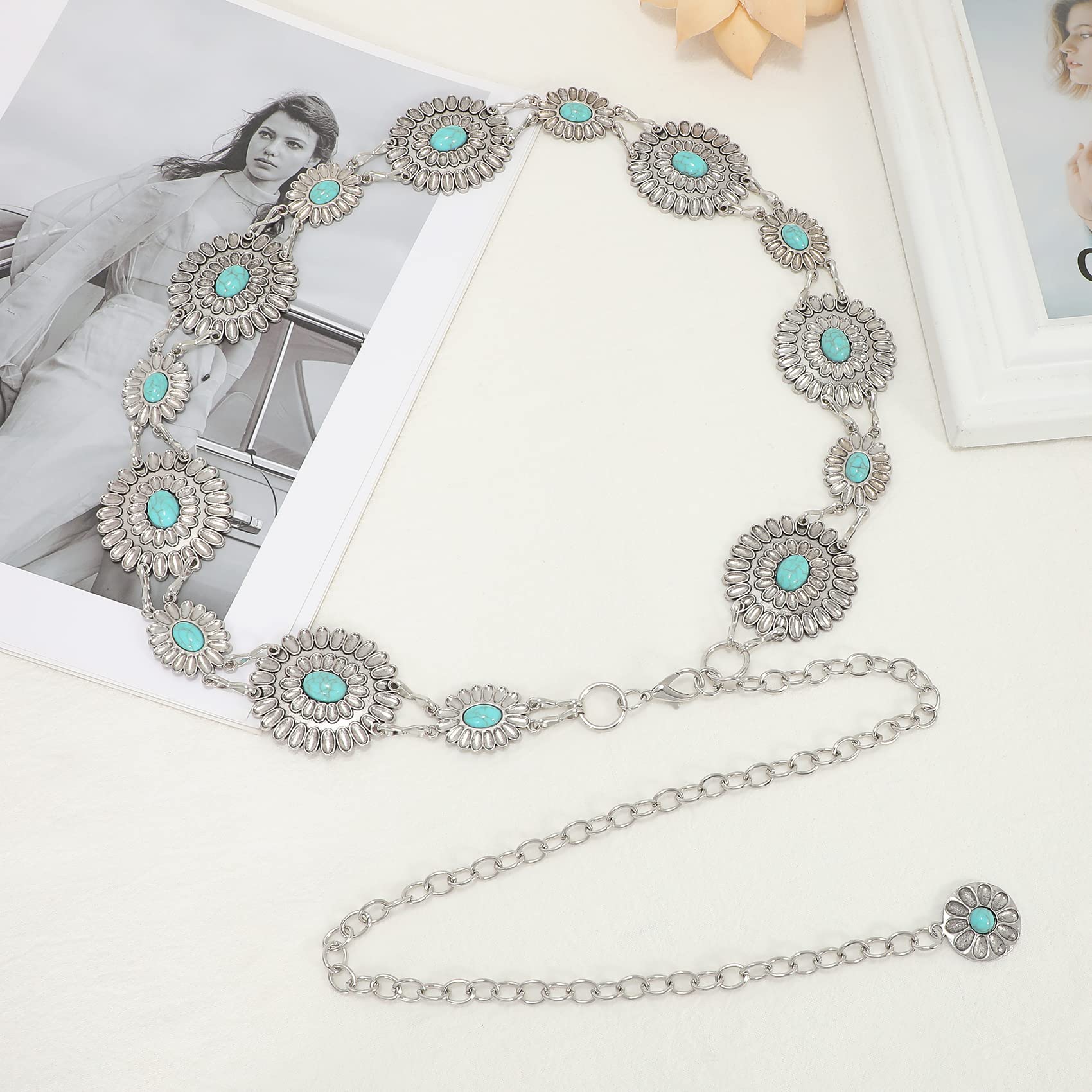 Foto 7 | Cinturón De Cadena Whippy Para Mujer Con Eslabones Metálicos, Color Turquesa Occidental - Venta Internacional.