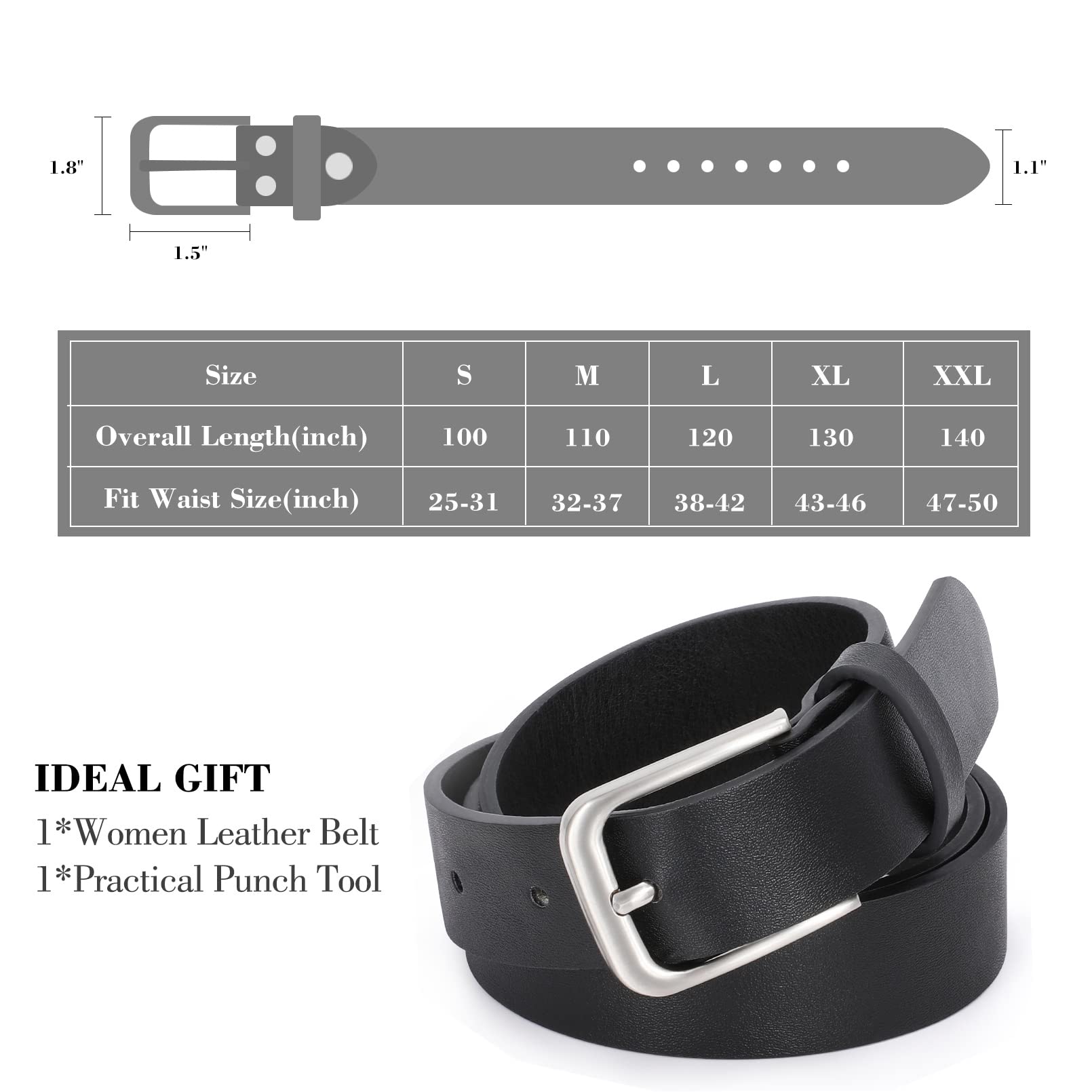 Foto 7 pulgar | Cinturón De Piel Whippy Casual Para Mujer Para Jeans, Negro (64-79 Cm) - Venta Internacional.