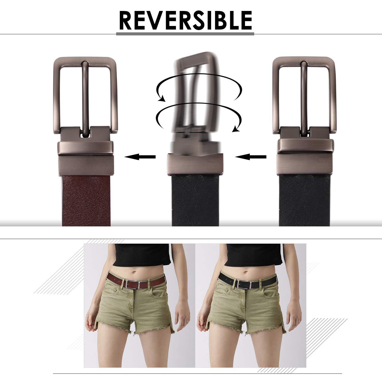 Foto 4 pulgar | Cinturón De Piel Reversible Xzqtive Para Mujer Con Hebilla Metálica - Venta Internacional.