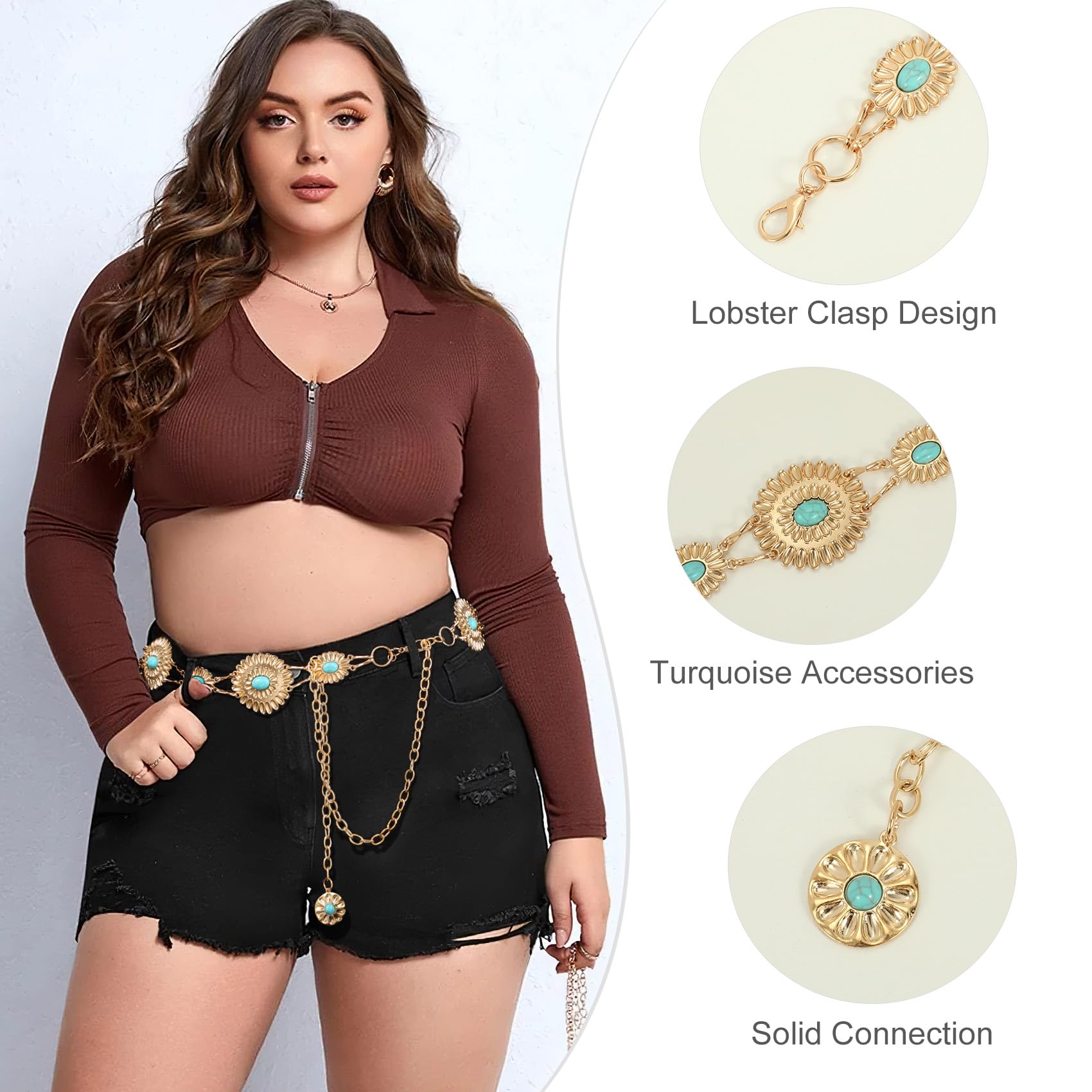 Foto 6 | Cinturón De Cadena Whippy Para Mujer Con Eslabones Metálicos, Color Turquesa Occidental - Venta Internacional.