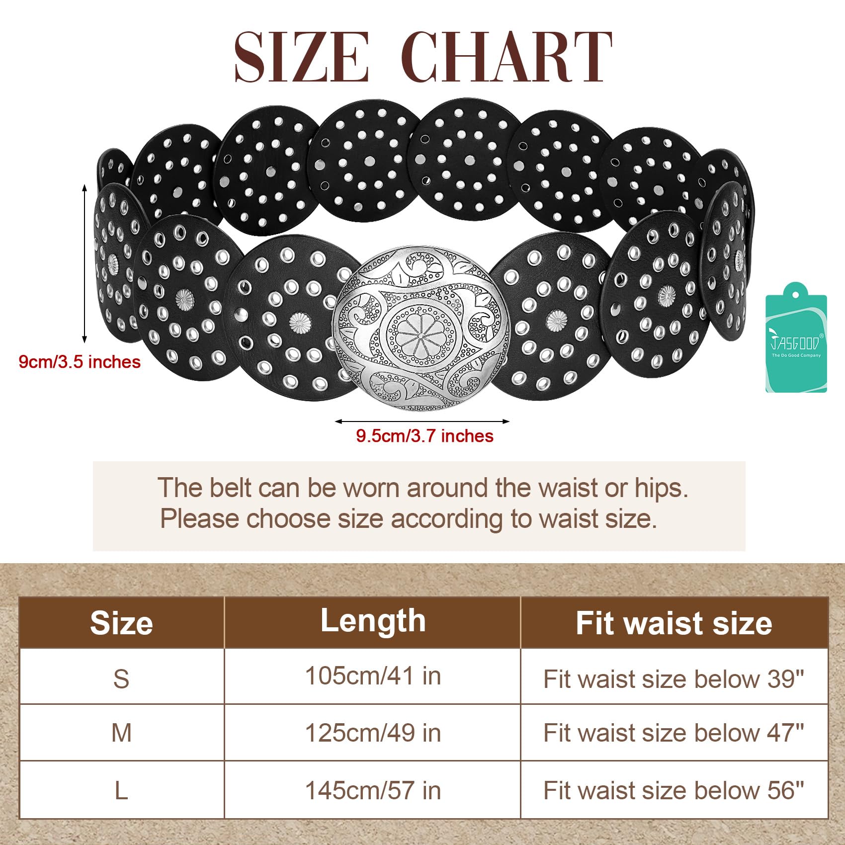 Foto 7 pulgar | Cinturón Vaquero Jasgood Wide Hollow Disc De Piel Para Mujer - Venta Internacional.