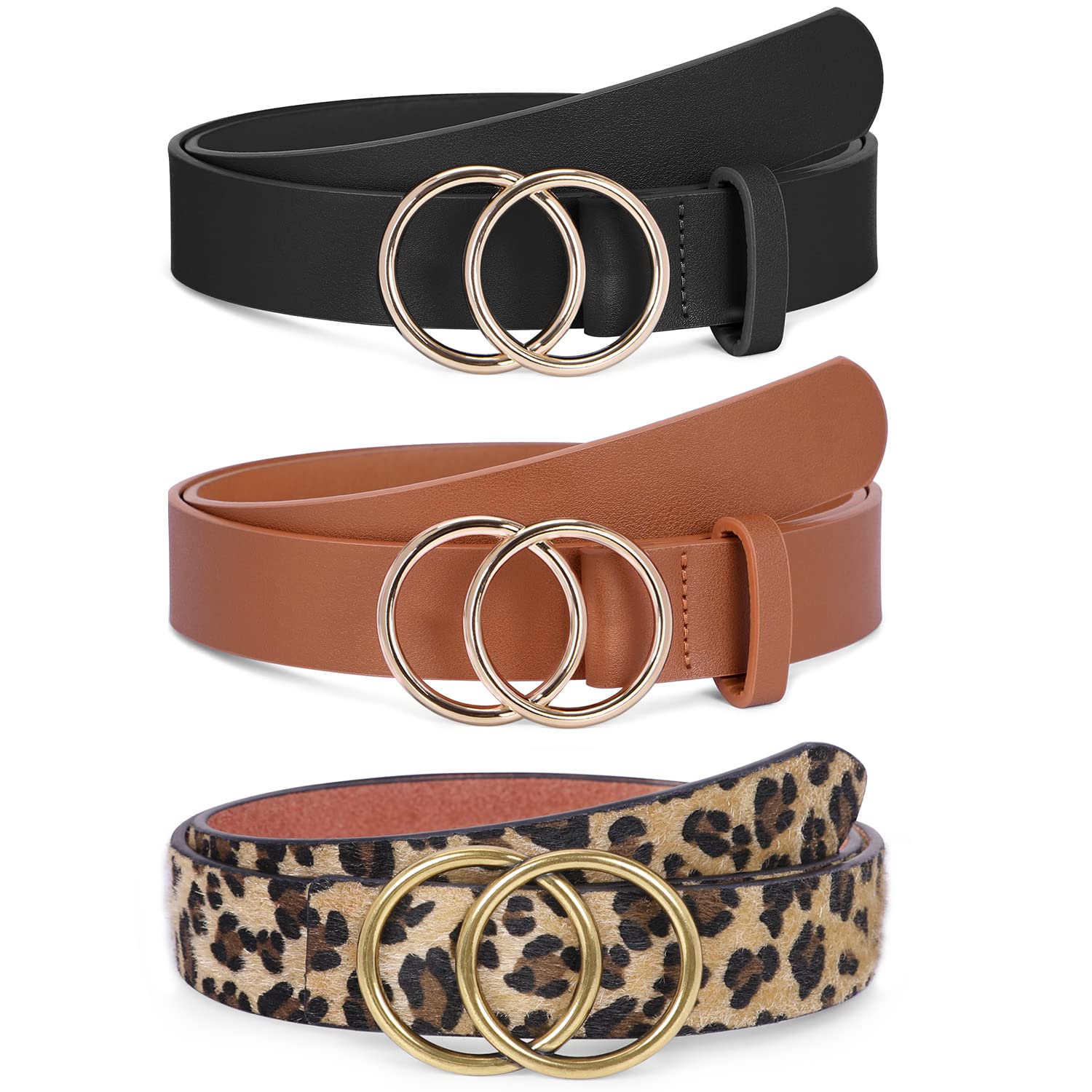 Foto 2 pulgar | Cinturones De Piel Para Mujer Xzqtive Fashion Con Hebilla Dorada, Paquete De 3 - Venta Internacional.