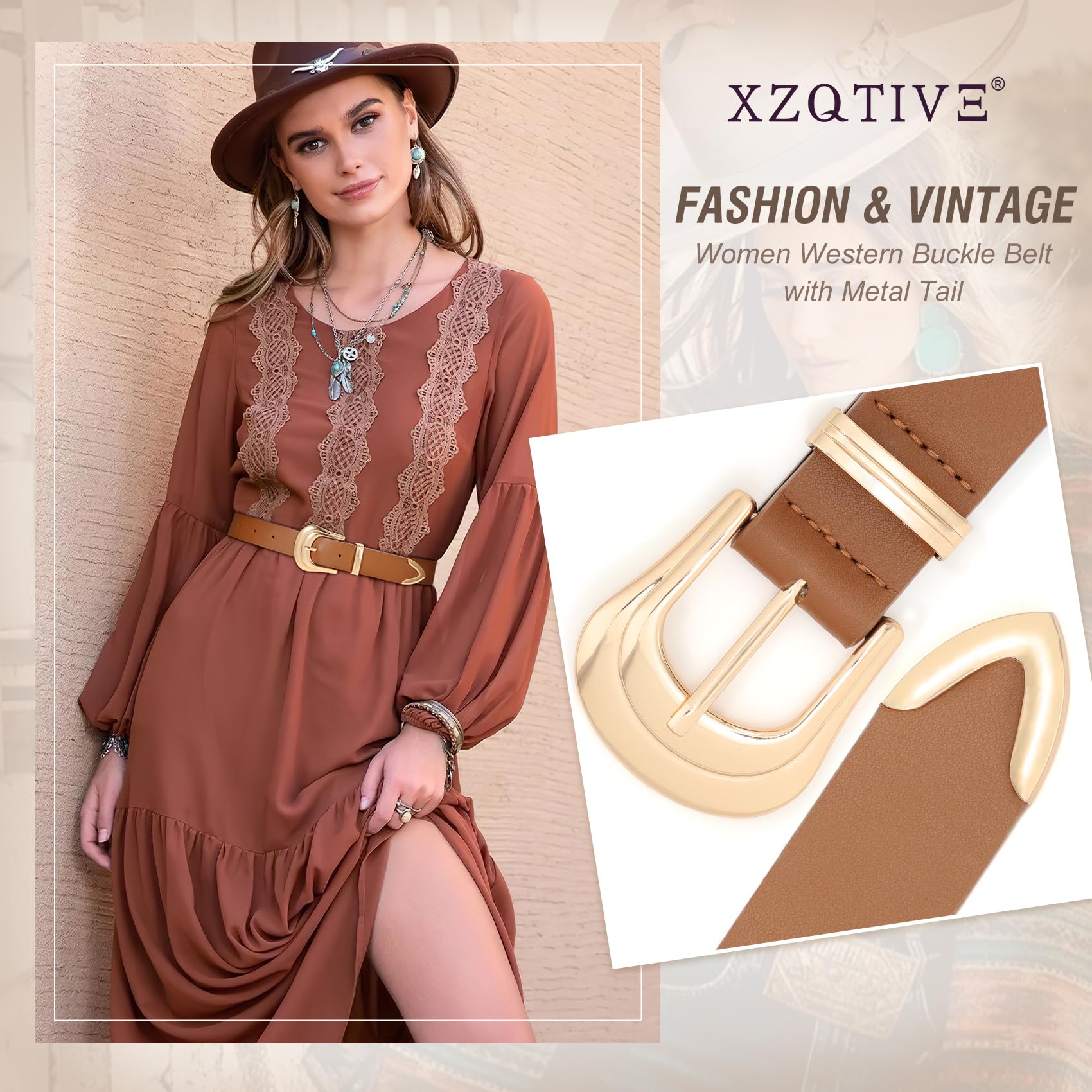 Foto 2 | Cinturón De Cuero Xzqtive Para Mujer, Talla Grande, Hebilla Occidental Plateada - Venta Internacional.