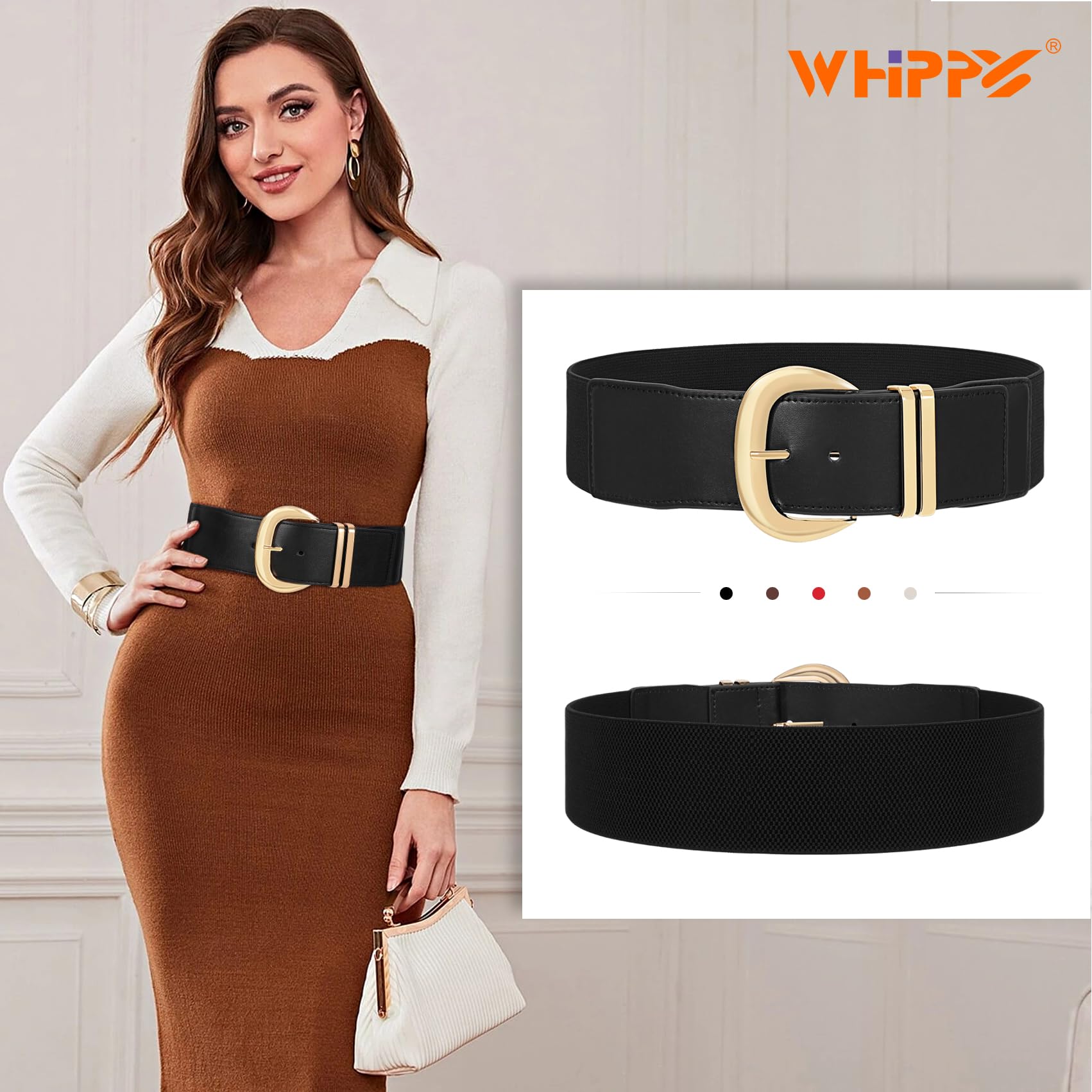 Foto 4 pulgar | Cinturón Whippy Para Mujer, Ancho Y Elástico, Negro, Se Adapta A 71-84 Cm - Venta Internacional.