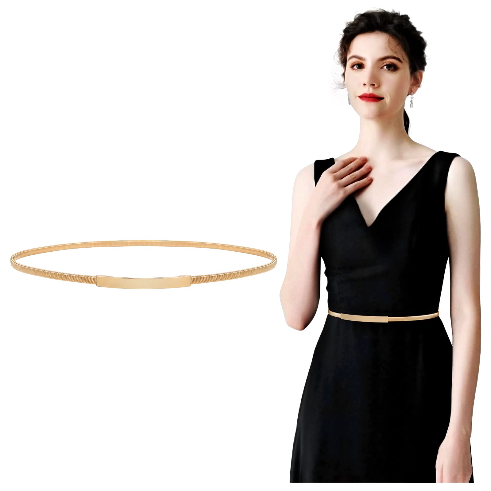 Foto 1 | Cinturón Jasgood Para Mujer, Delgado, Con Cadena Elástica De Metal Dorado - Venta Internacional.