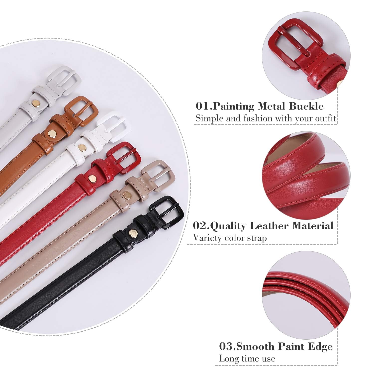 Foto 4 pulgar | Cinturón Whippy De Piel Delgada Para Mujer, Para Pantalones, Con Hebilla, Rojo - Venta Internacional.