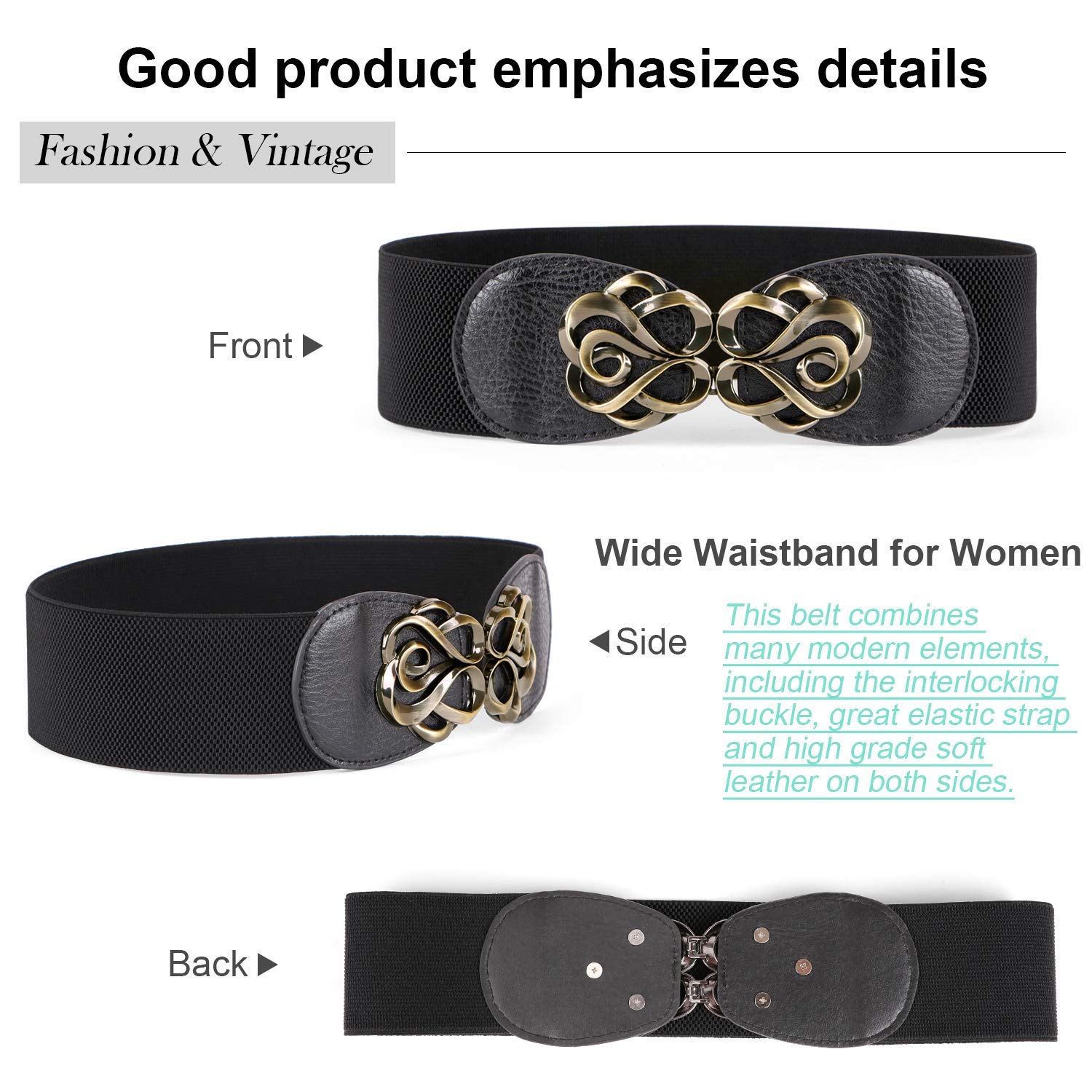 Foto 5 pulgar | Cinturones Jasgood Para Mujer, Vintage, Elásticos Y Anchos, Paquete De 4 - Venta Internacional.