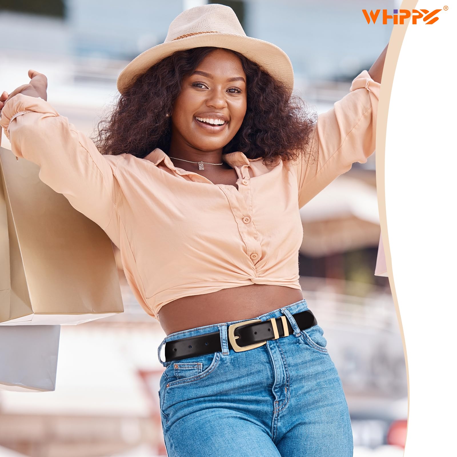 Foto 5 | Cinturón De Piel Whippy Para Mujer, Para Pantalones Vaqueros, Negro Con Hebilla Dorada - Venta Internacional.