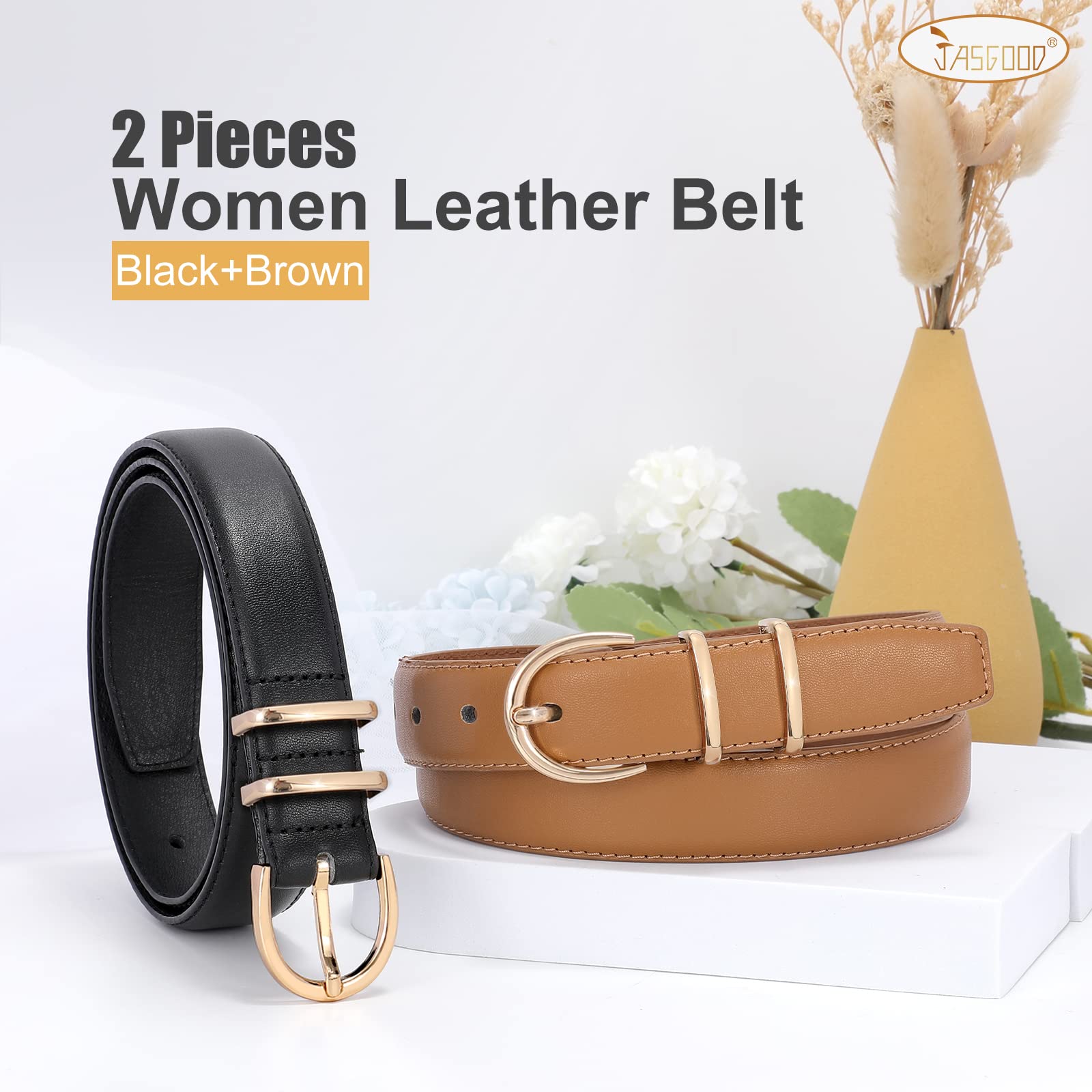 Foto 6 pulgar | Cinturón Jasgood De Piel Para Mujer A La Moda De Jeans Con Hebilla Dorada - Venta Internacional.