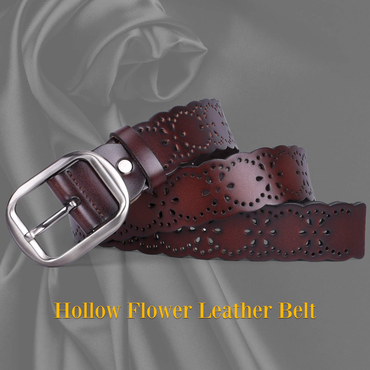 Foto 5 pulgar | Cinturón Ancho De Piel Jasgood Con Diseño De Flor Hueca Para Mujer - Venta Internacional.