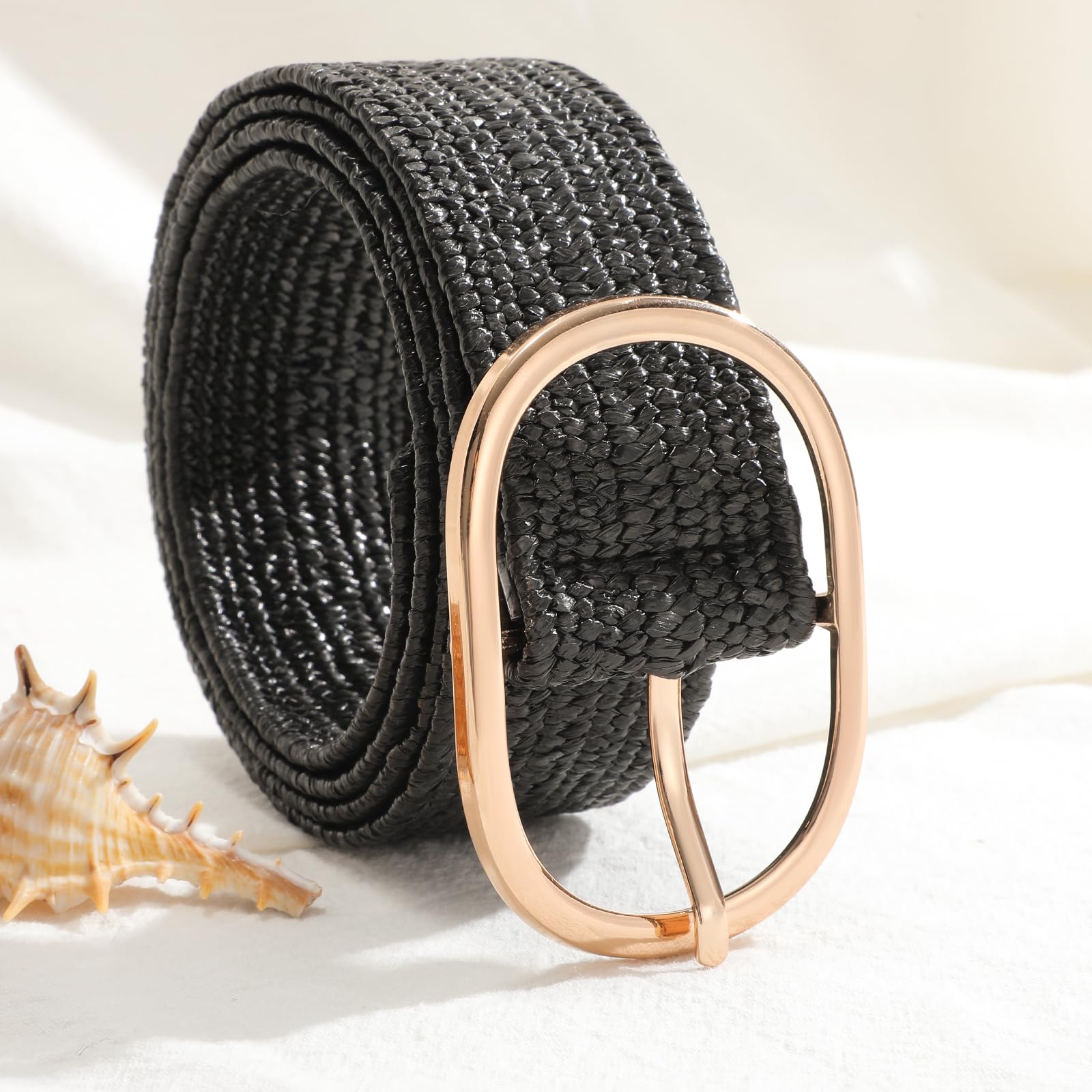 Foto 5 pulgar | Cinturón Tejido De Paja Xzqtive Para Mujer Con Cintura Elástica Trenzada - Venta Internacional.