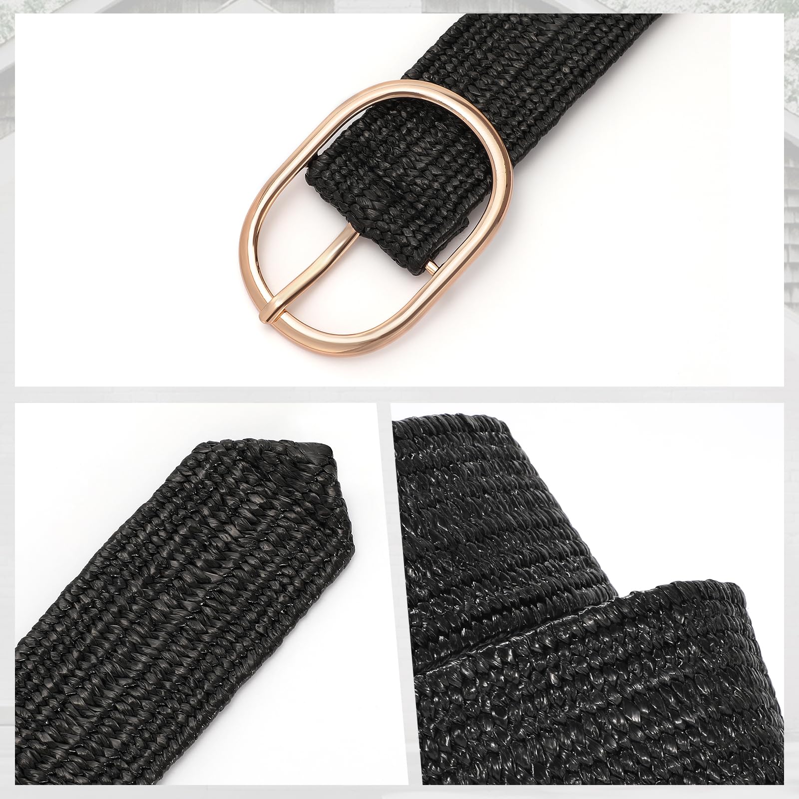 Foto 6 pulgar | Cinturón Tejido De Paja Xzqtive Para Mujer Con Cintura Elástica Trenzada - Venta Internacional.