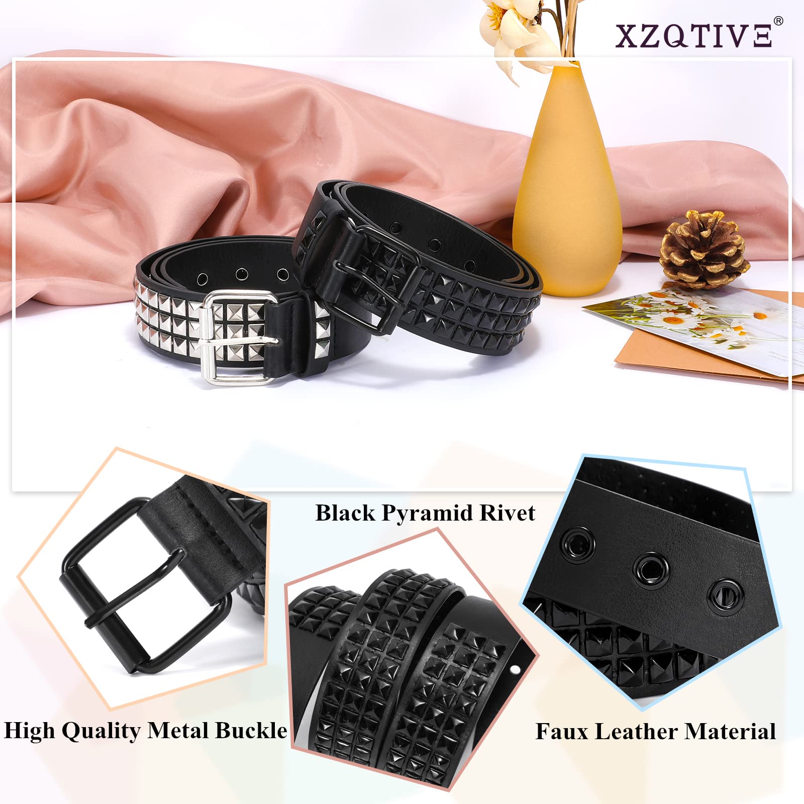 Foto 5 pulgar | Cinturón Con Tachuelas Xzqtive Punk Rivet Leather Para Mujer/hombre Negro - Venta Internacional.