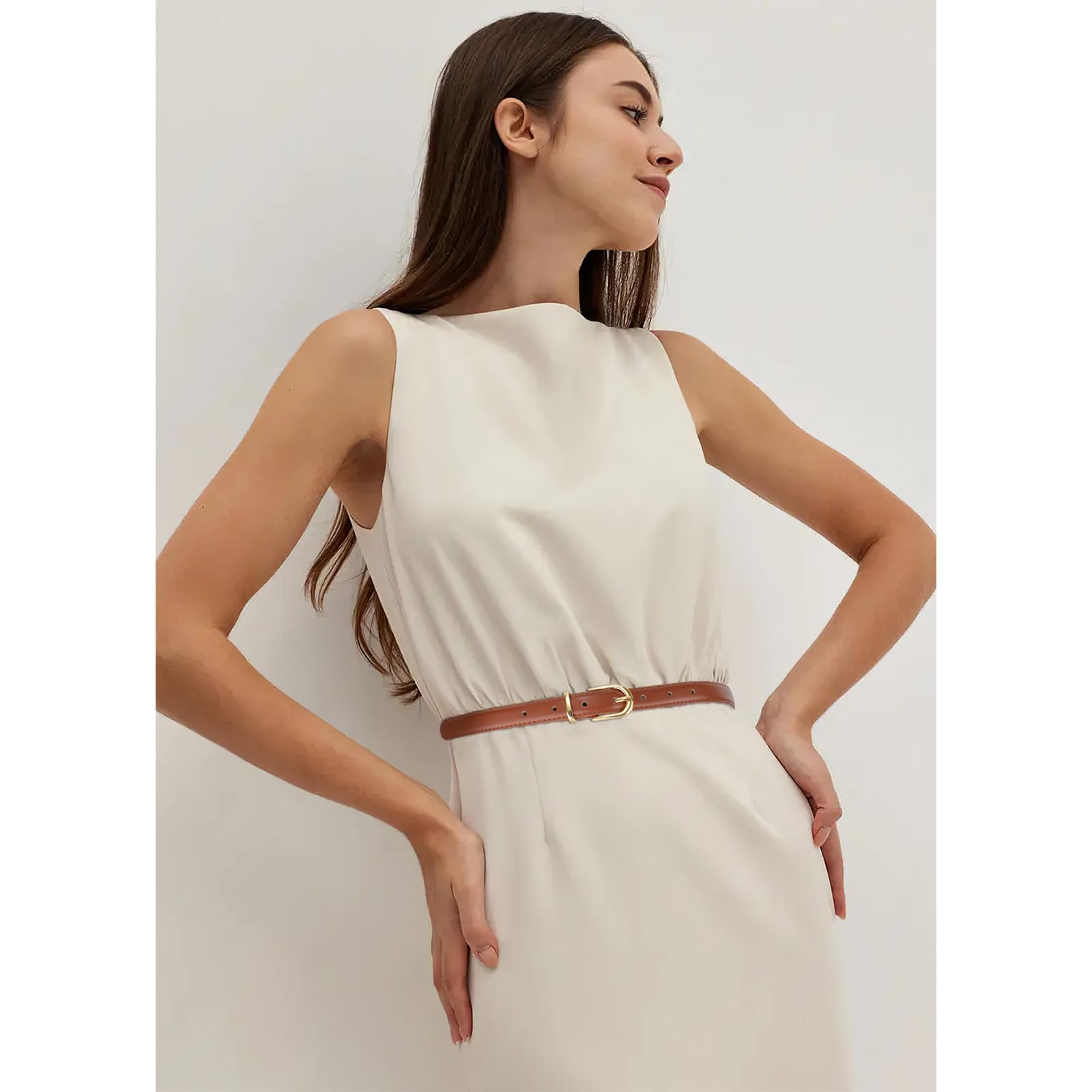 Foto 7 pulgar | Cinturón Jasgood, Ajustado De Cuero Fino Para Mujer, Vestido De Jeans - Venta Internacional.