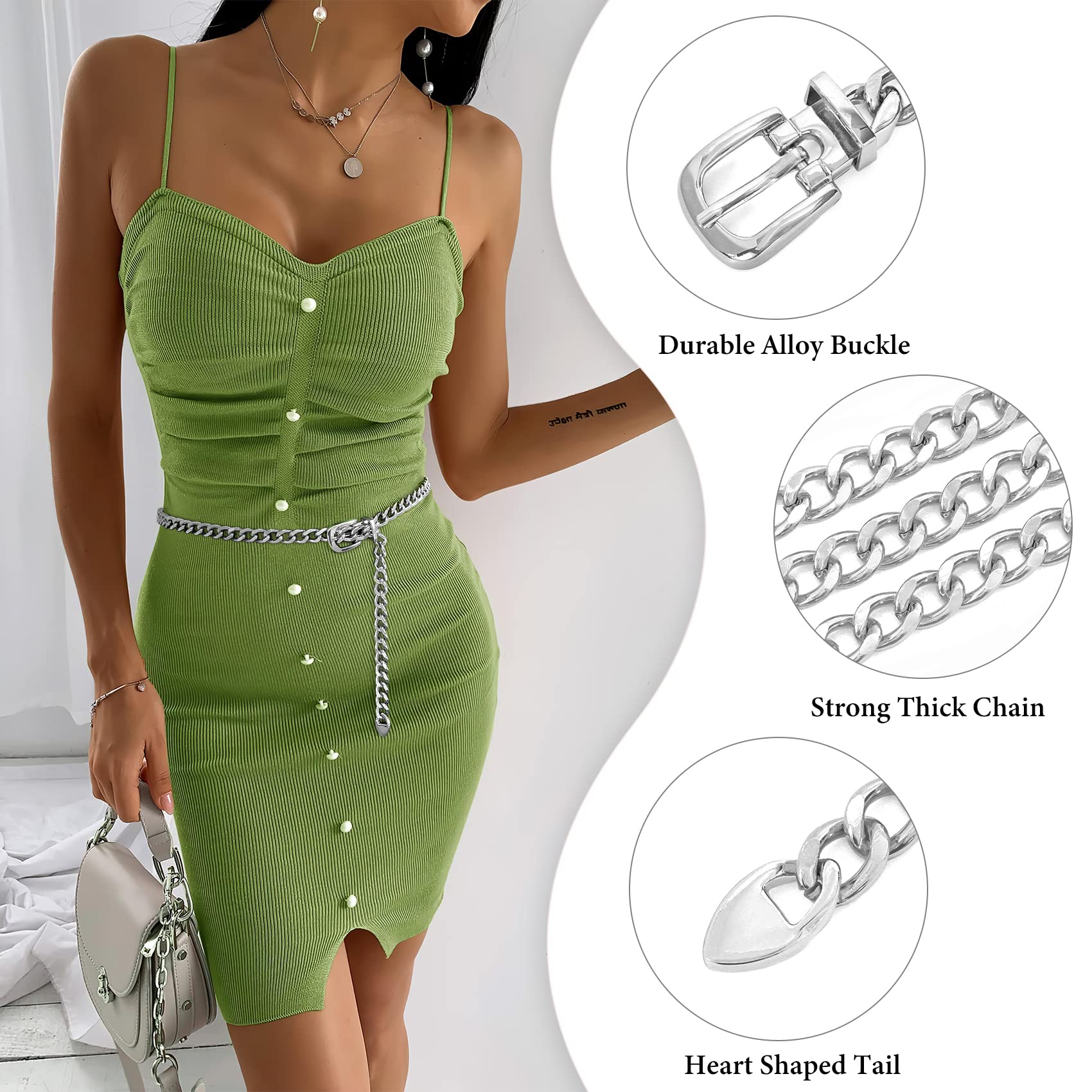 Foto 3 pulgar | Cinturón Con Cadena De Cintura Whippy Para Mujer, Tono Plateado, Talla M - Venta Internacional.