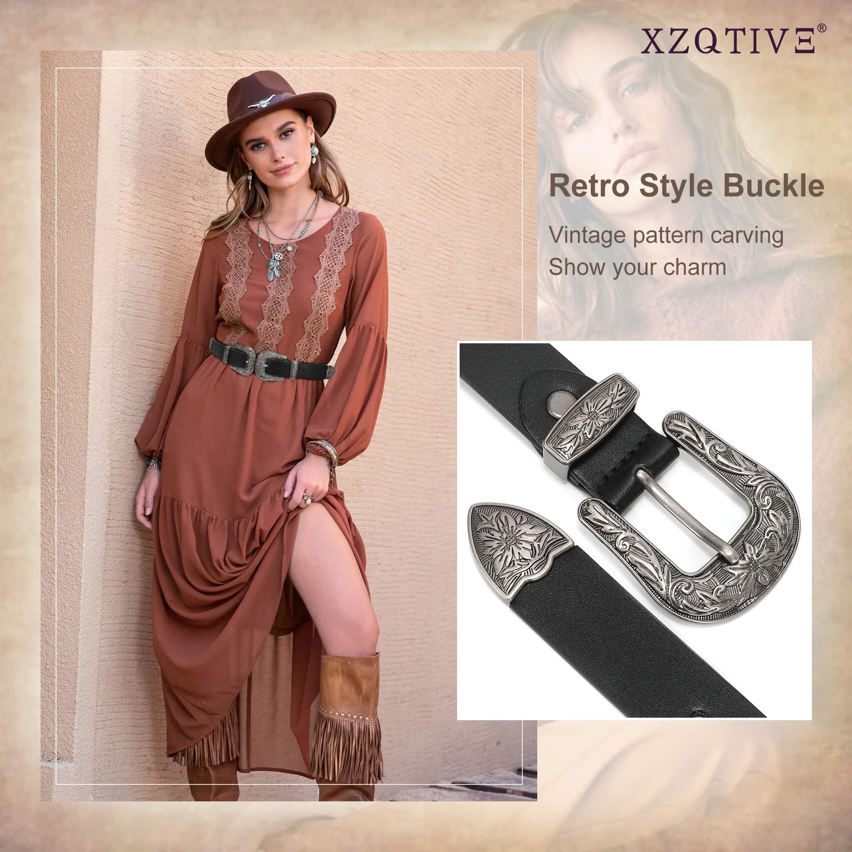 Foto 5 pulgar | Cinturón Xzqtive Para Mujer, Estilo Vintage, Estilo Western, Retro, Piel Negra - Venta Internacional.