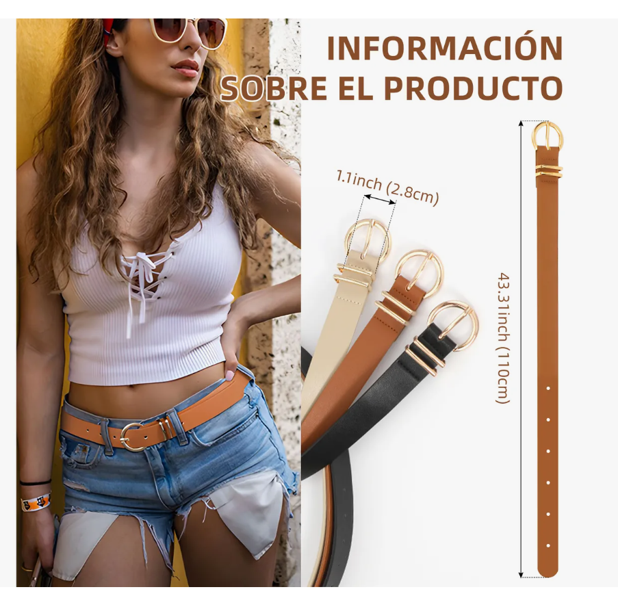 Foto 2 | 3pcs Cinturón Xtellar De Mujer Joven Y De Moda Cinturón De Piel