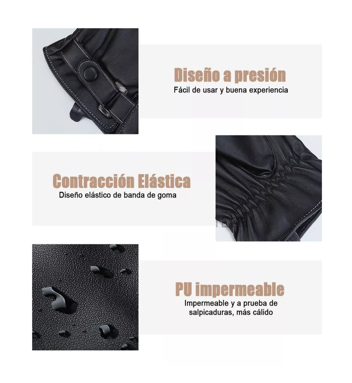 Foto 3 pulgar | Guantes de Cuero Belug Negros para Motocicleta/Bicicleta