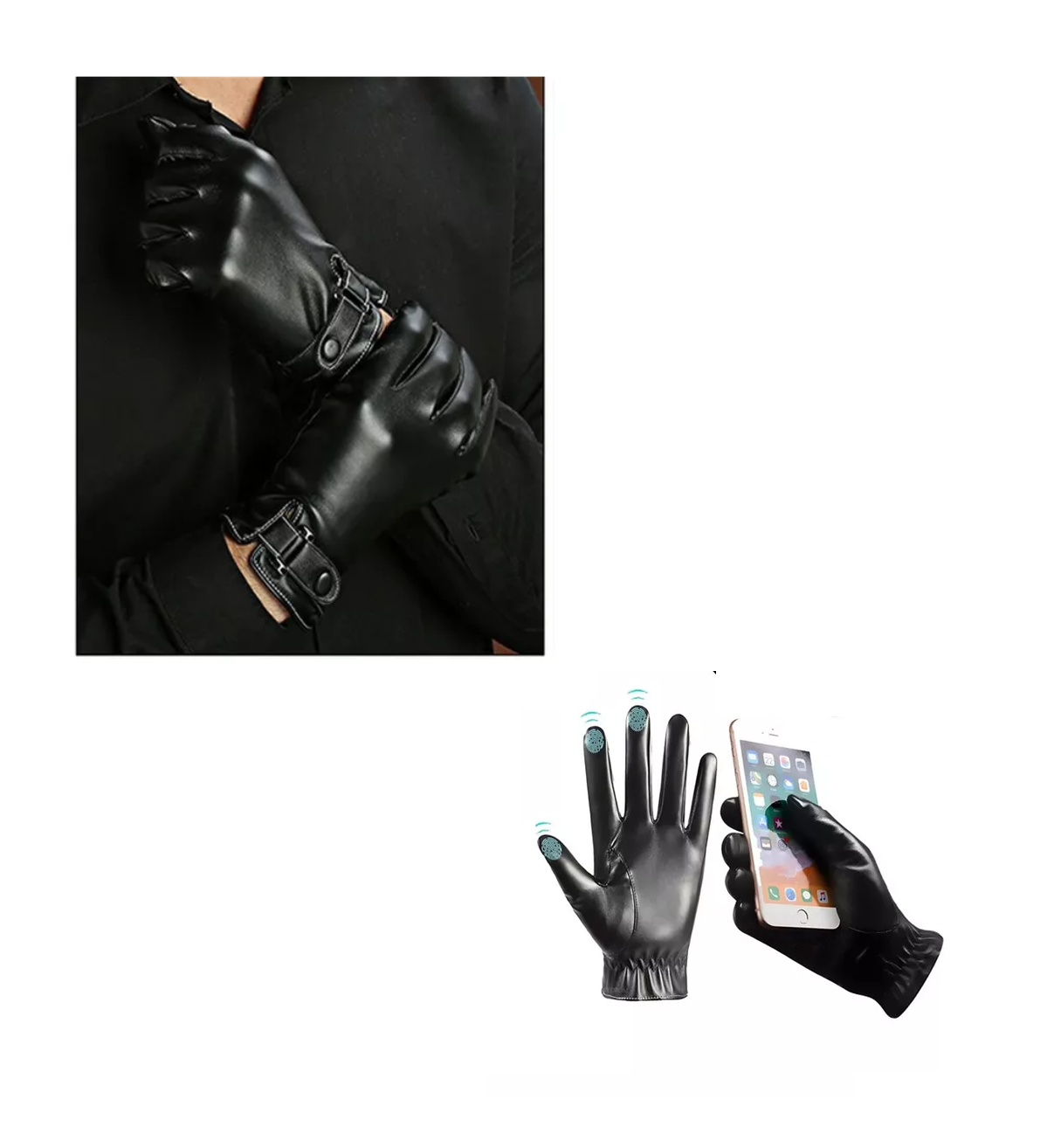 Foto 4 pulgar | Guantes de Cuero Pantalla Táctil Para Moto/bicicleta color Negro