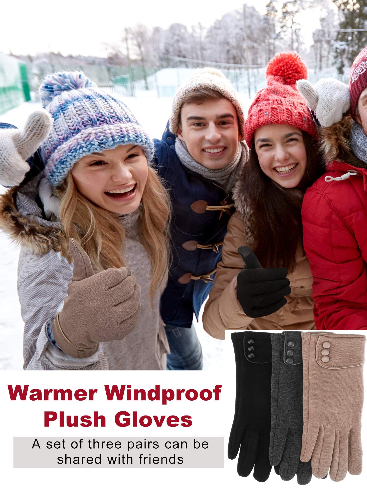 Foto 6 pulgar | Guantes Patelai De Invierno Para Enviar Mensajes De Texto Con Pantalla Táctil Para Mujer, 3 Pares - Venta Internacional