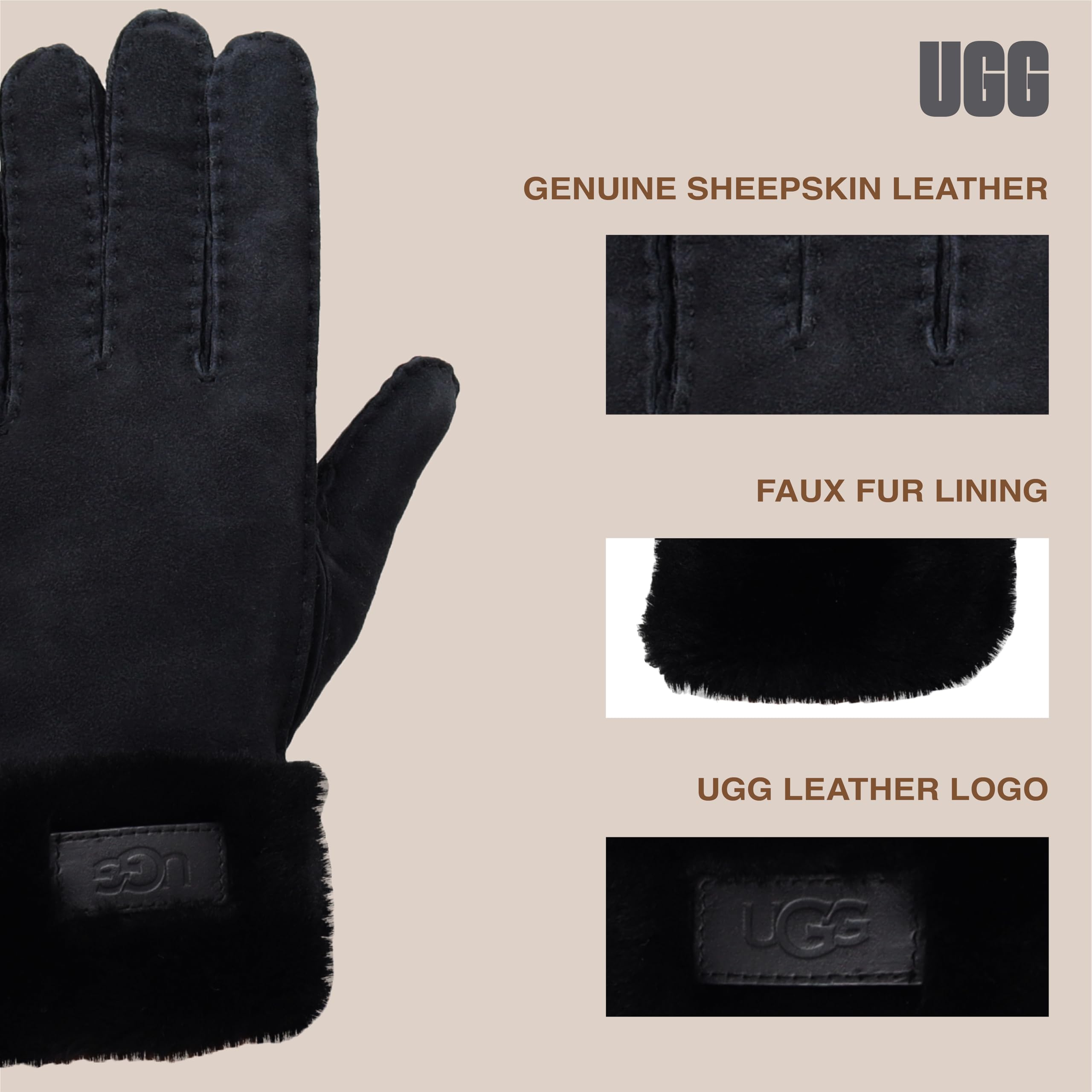 Foto 5 pulgar | Guantes de Invierno Ugg de Piel Negro para Mujer - Venta Internacional