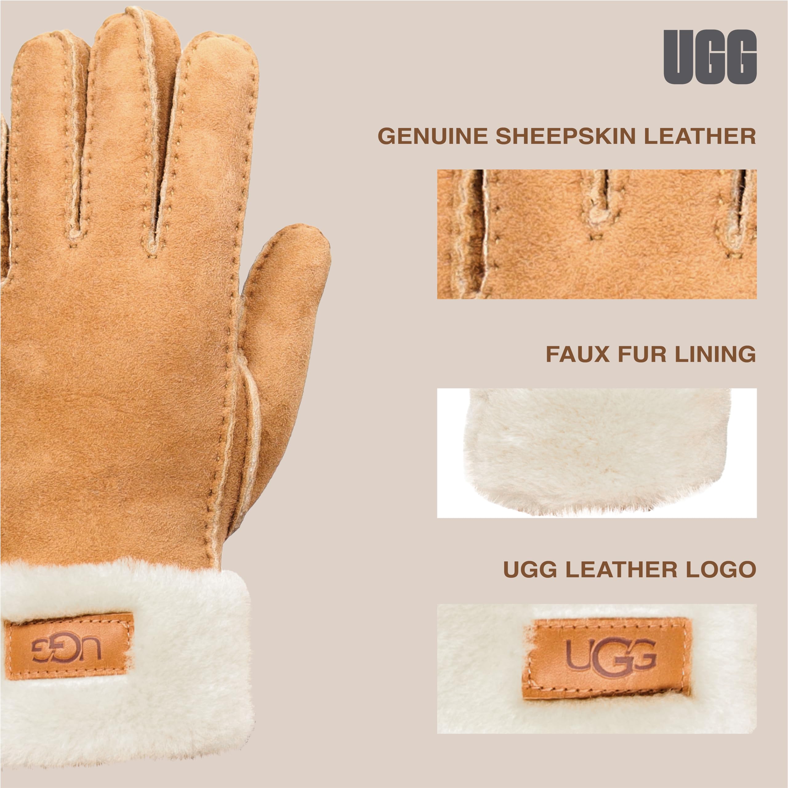 Foto 5 pulgar | Guantes de Invierno Ugg de Piel Café para Mujer - Venta Internacional