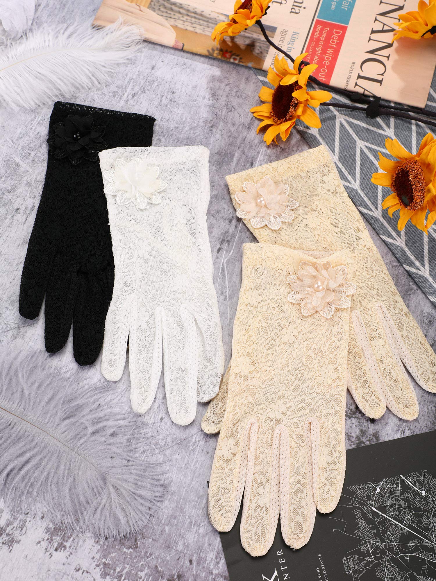 Foto 7 | Guantes De Encaje Skylety De Los Años 20 Con Estampado Floral Para Fiesta De Té, 3 Pares - Venta Internacional.