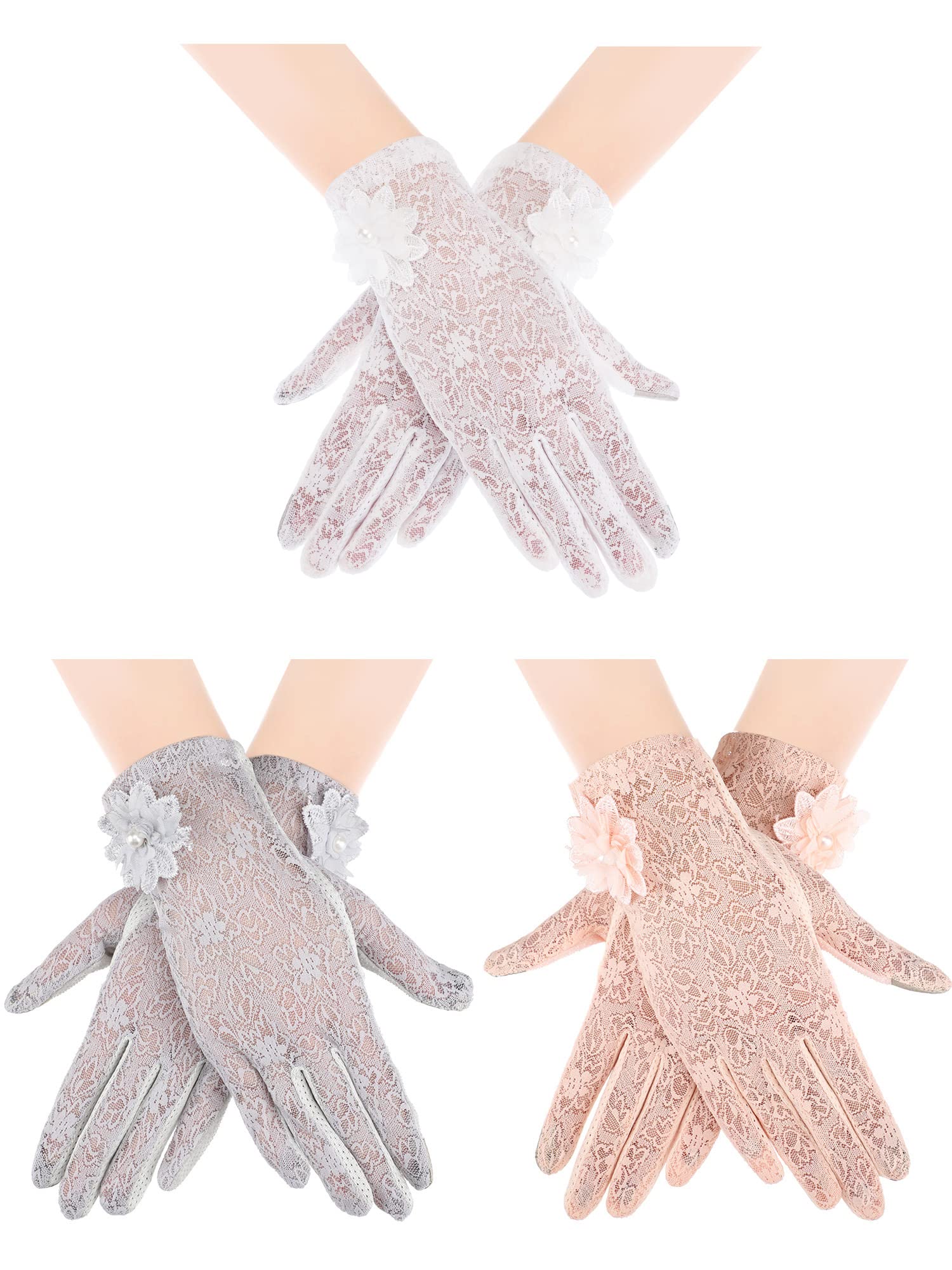 Guantes De Encaje Skylety Para Mujer Cortos Con Estampado Floral Para Fiesta De Té X3 - Venta Internacional.