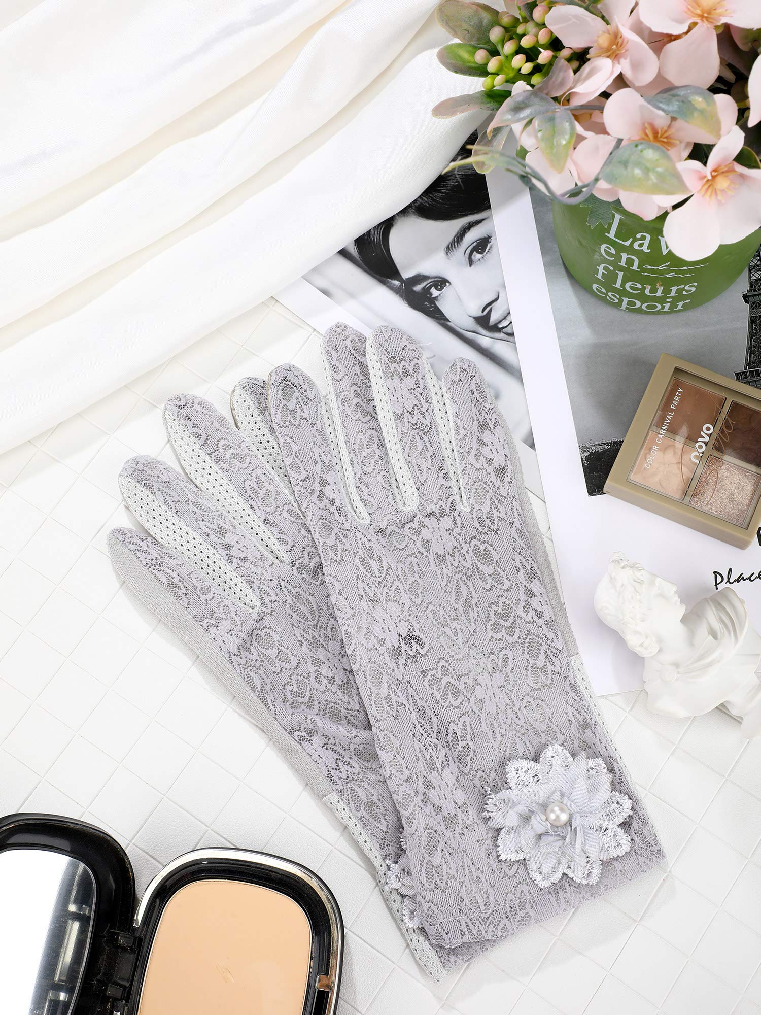 Foto 8 pulgar | Guantes De Encaje Skylety Para Mujer Cortos Con Estampado Floral Para Fiesta De Té X3 - Venta Internacional.