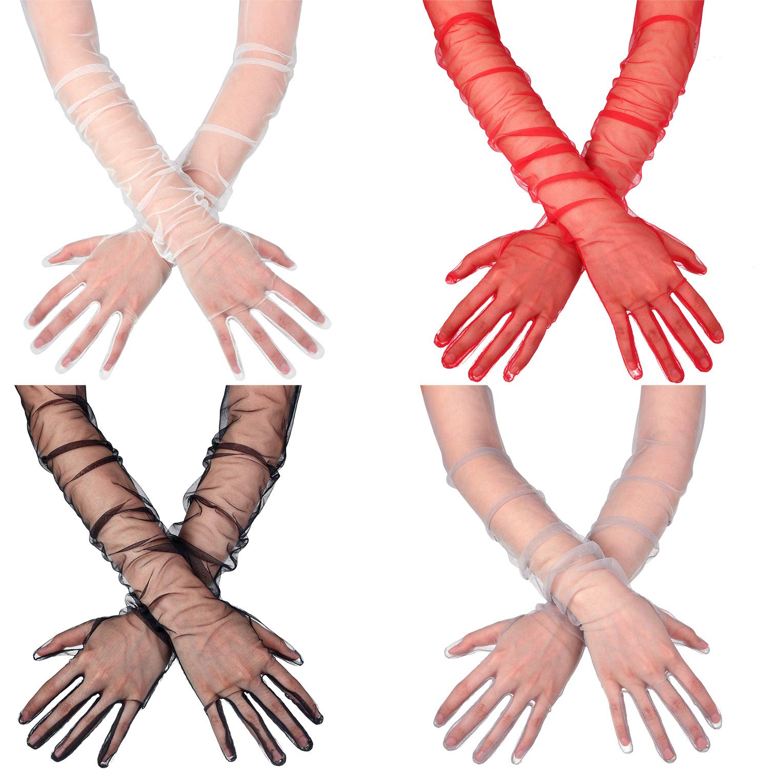 Foto 2 pulgar | Guantes Satinior De Tul Transparente Hasta El Codo Para Mujer (4 Pares) - Venta Internacional.