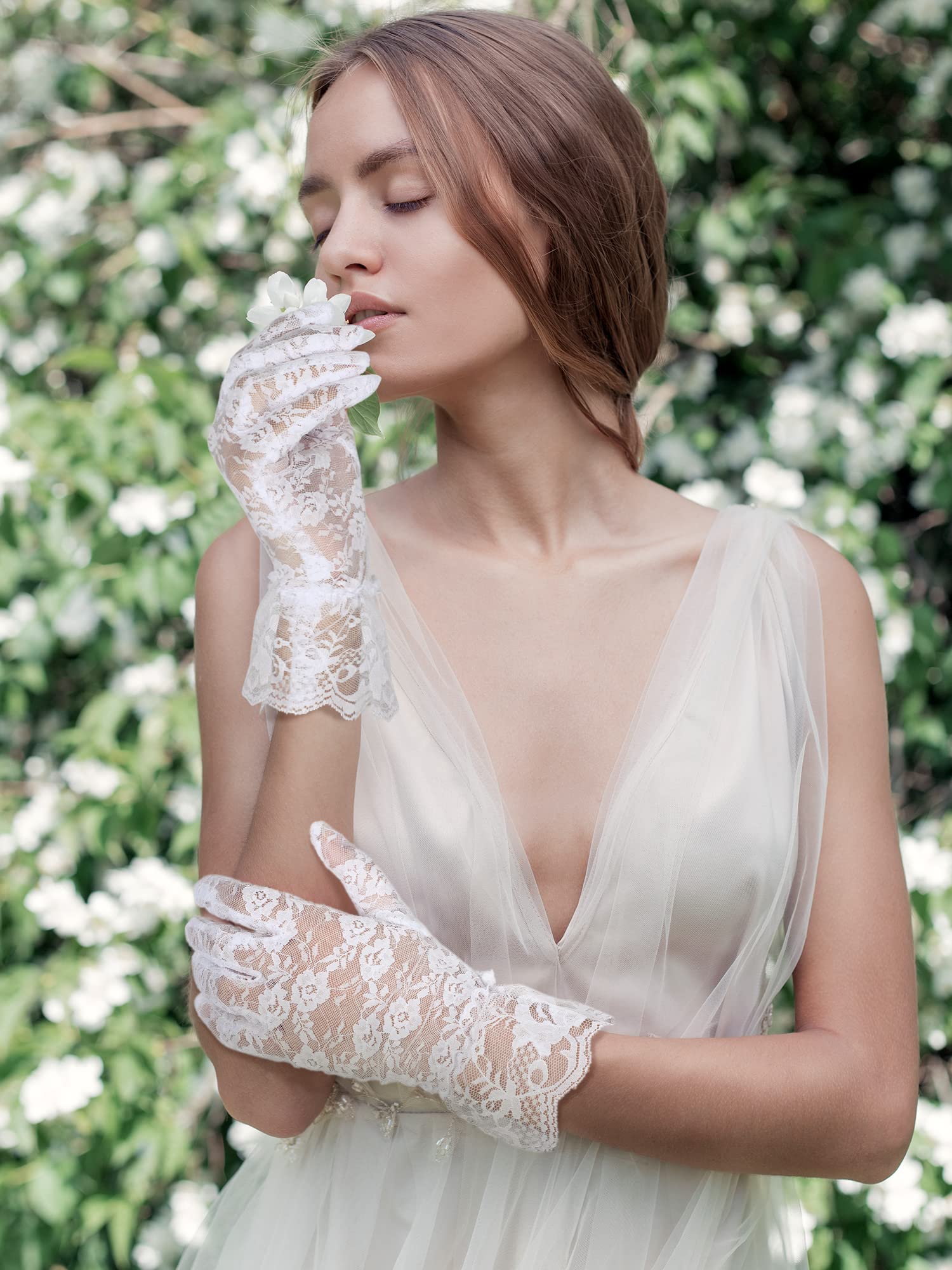 Foto 6 pulgar | Guantes De Encaje Satinior Para Mujer, Para Fiesta De Té, Boda, Color Blanco - Venta Internacional.