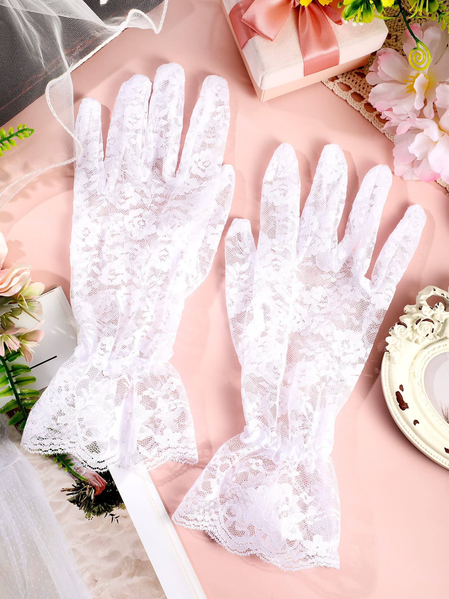 Foto 7 pulgar | Guantes De Encaje Satinior Para Mujer, Para Fiesta De Té, Boda, Color Blanco - Venta Internacional.