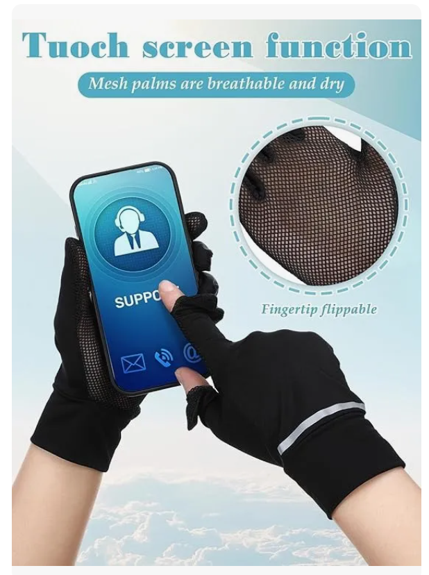 Foto 4 pulgar | Guantes Protección Solar Seda Táctil Anti-UV Negro para Mujer