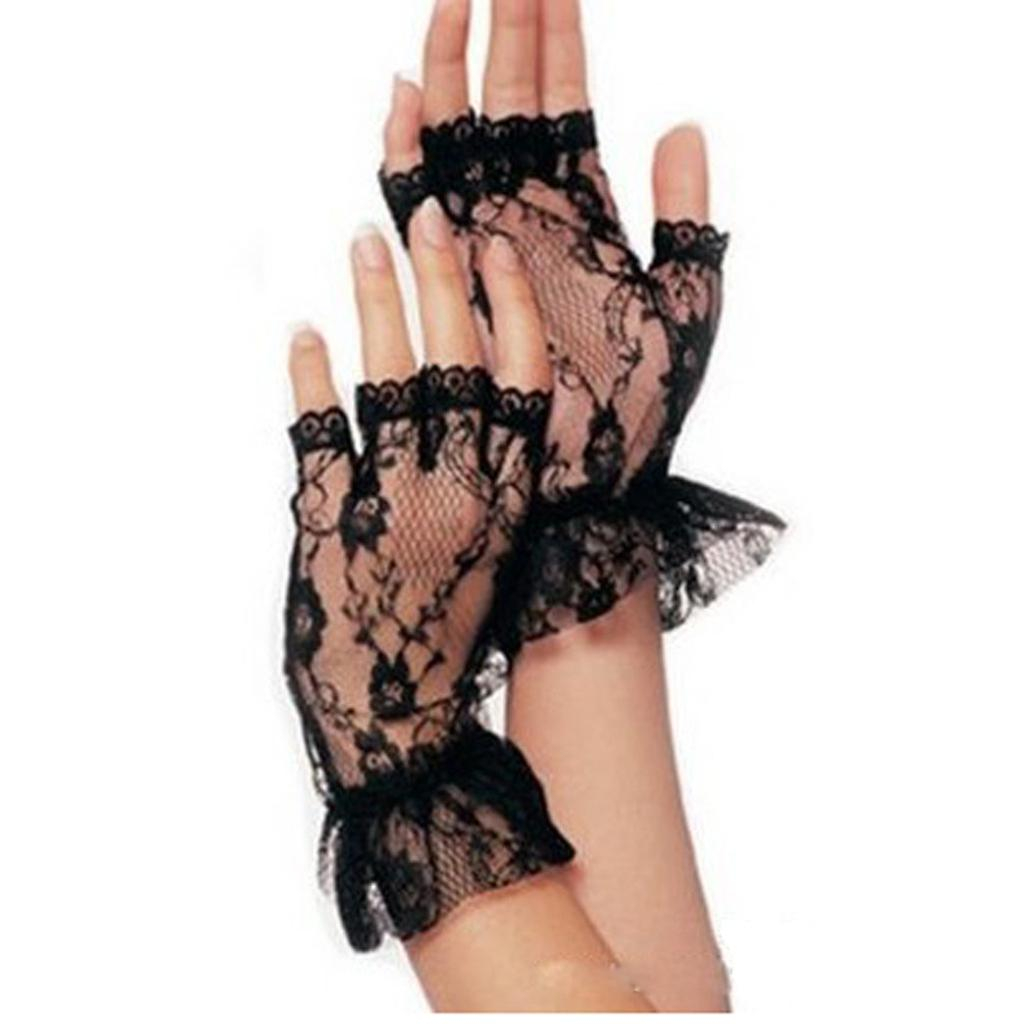 Foto 2 | Guantes De Encaje Sin Dedos Huoguo Para Mujer Negros - Venta Internacional.