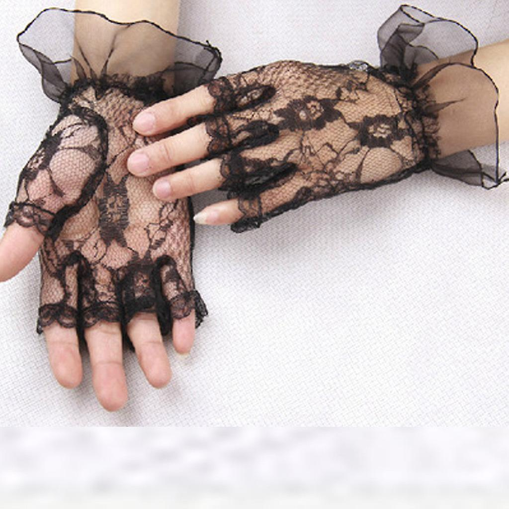 Foto 4 pulgar | Guantes De Encaje Sin Dedos Huoguo Para Mujer Negros - Venta Internacional.