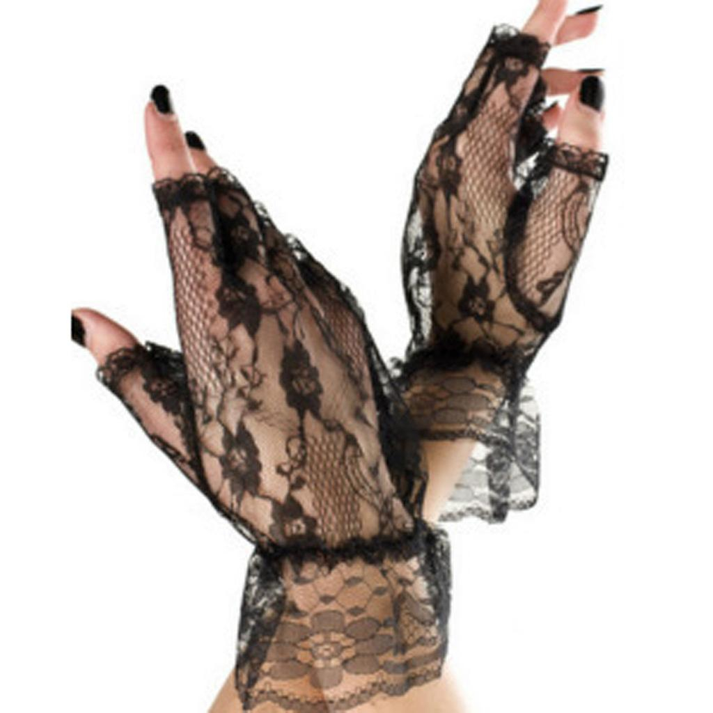 Foto 4 | Guantes De Encaje Sin Dedos Huoguo Para Mujer Negros - Venta Internacional.