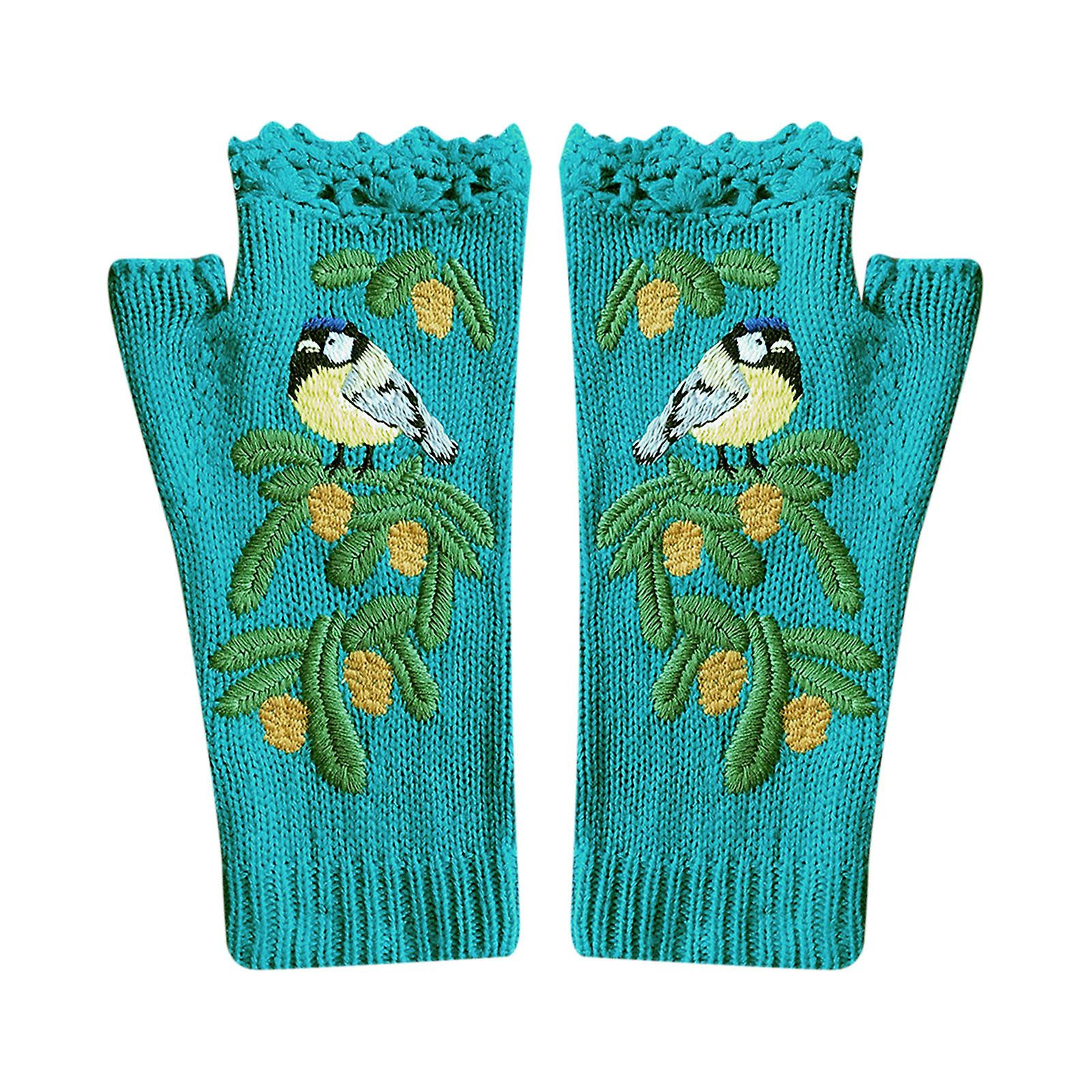 Foto 2 pulgar | Guantes De Punto Huoguo Vintage Con Diseño De Pájaros Bordados Con Flores - Venta Internacional.
