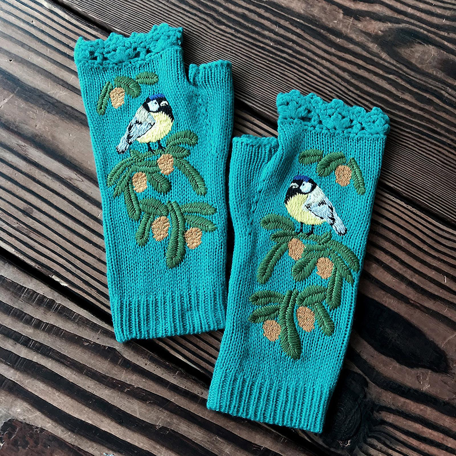Foto 3 pulgar | Guantes De Punto Huoguo Vintage Con Diseño De Pájaros Bordados Con Flores - Venta Internacional.