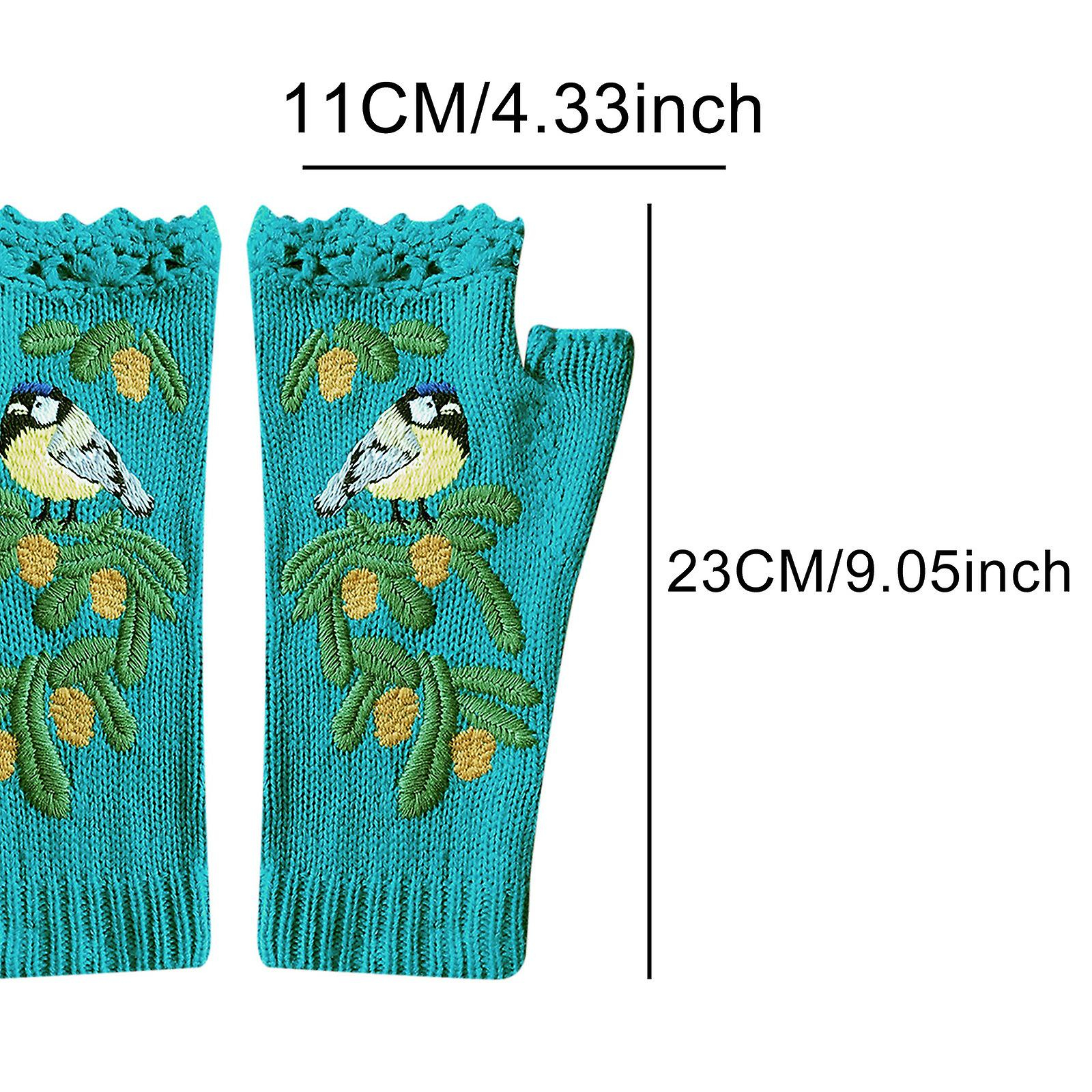 Foto 4 pulgar | Guantes De Punto Huoguo Vintage Con Diseño De Pájaros Bordados Con Flores - Venta Internacional.