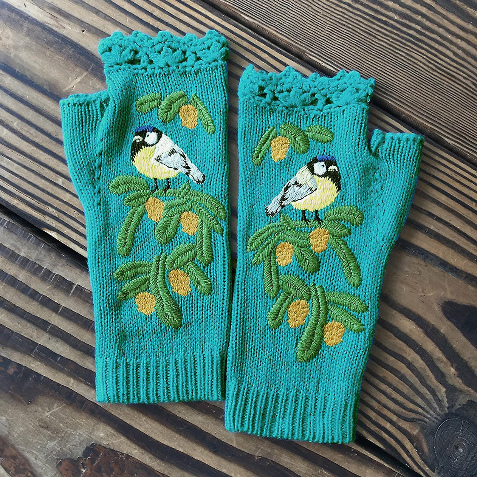 Foto 6 pulgar | Guantes De Punto Huoguo Vintage Con Diseño De Pájaros Bordados Con Flores - Venta Internacional.