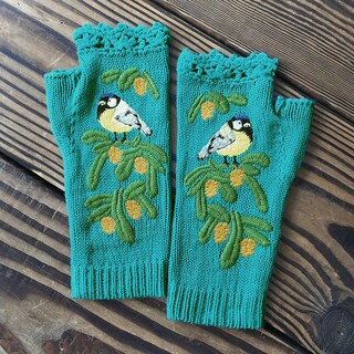 Foto 5 | Guantes De Punto Huoguo Vintage Con Diseño De Pájaros Bordados Con Flores - Venta Internacional.