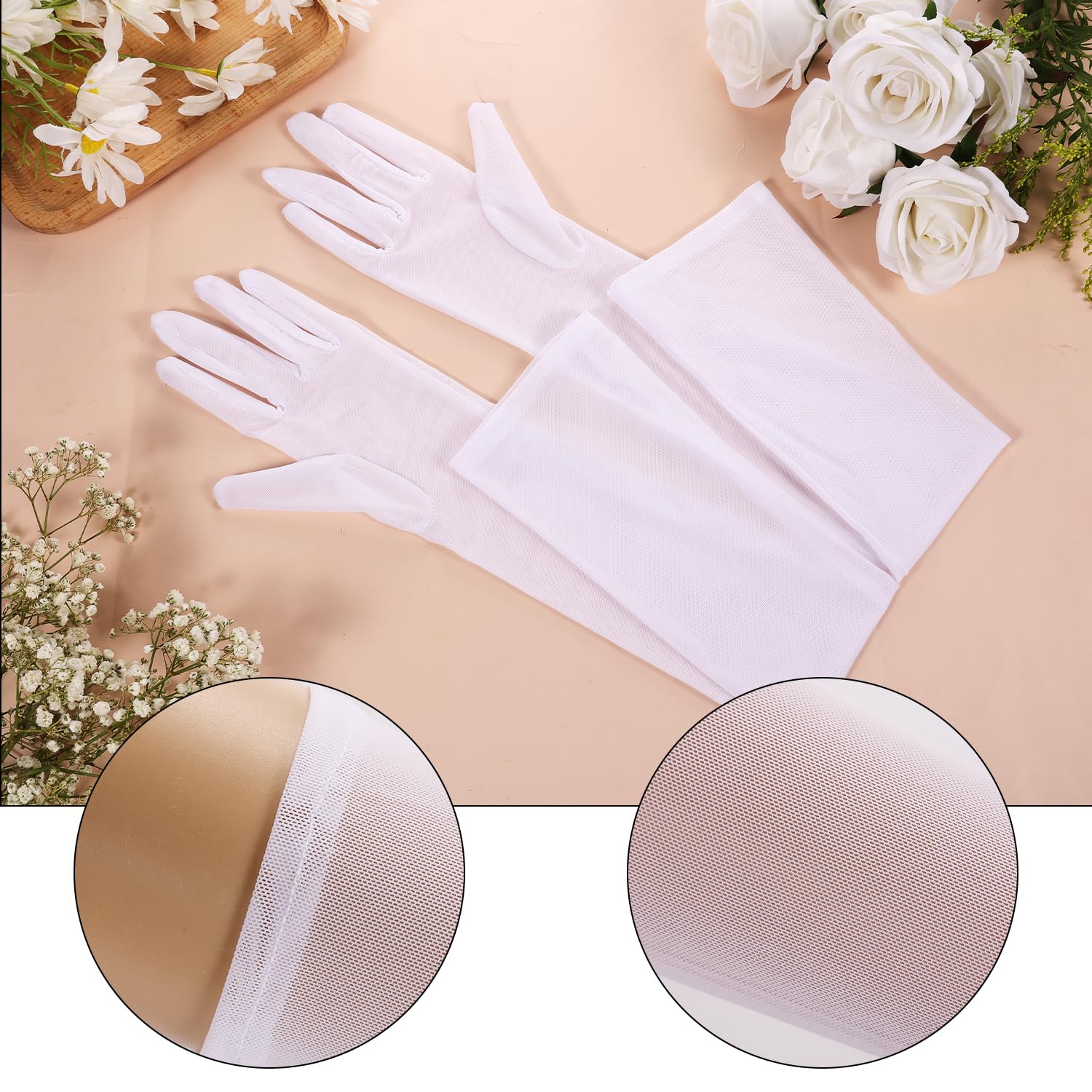 Foto 4 pulgar | Guantes De Encaje Luter Opera Half Finger  Lisos Y Elásticos  Blancos - Venta Internacional.