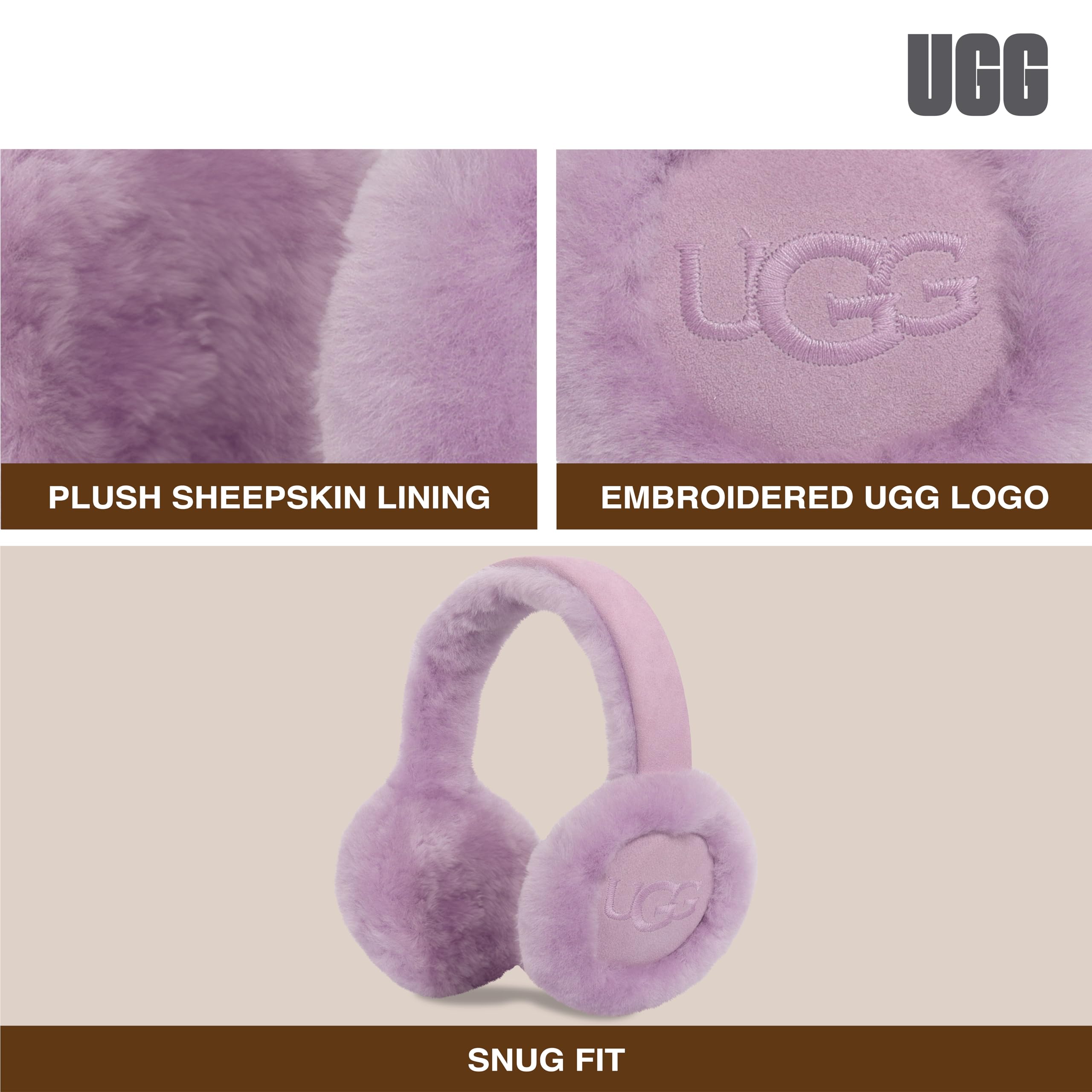 Foto 7 pulgar | Orejeras Ugg De Piel De Oveja Resistente Al Agua Para Mujer, Color Rosa Ceniciento - Venta Internacional.