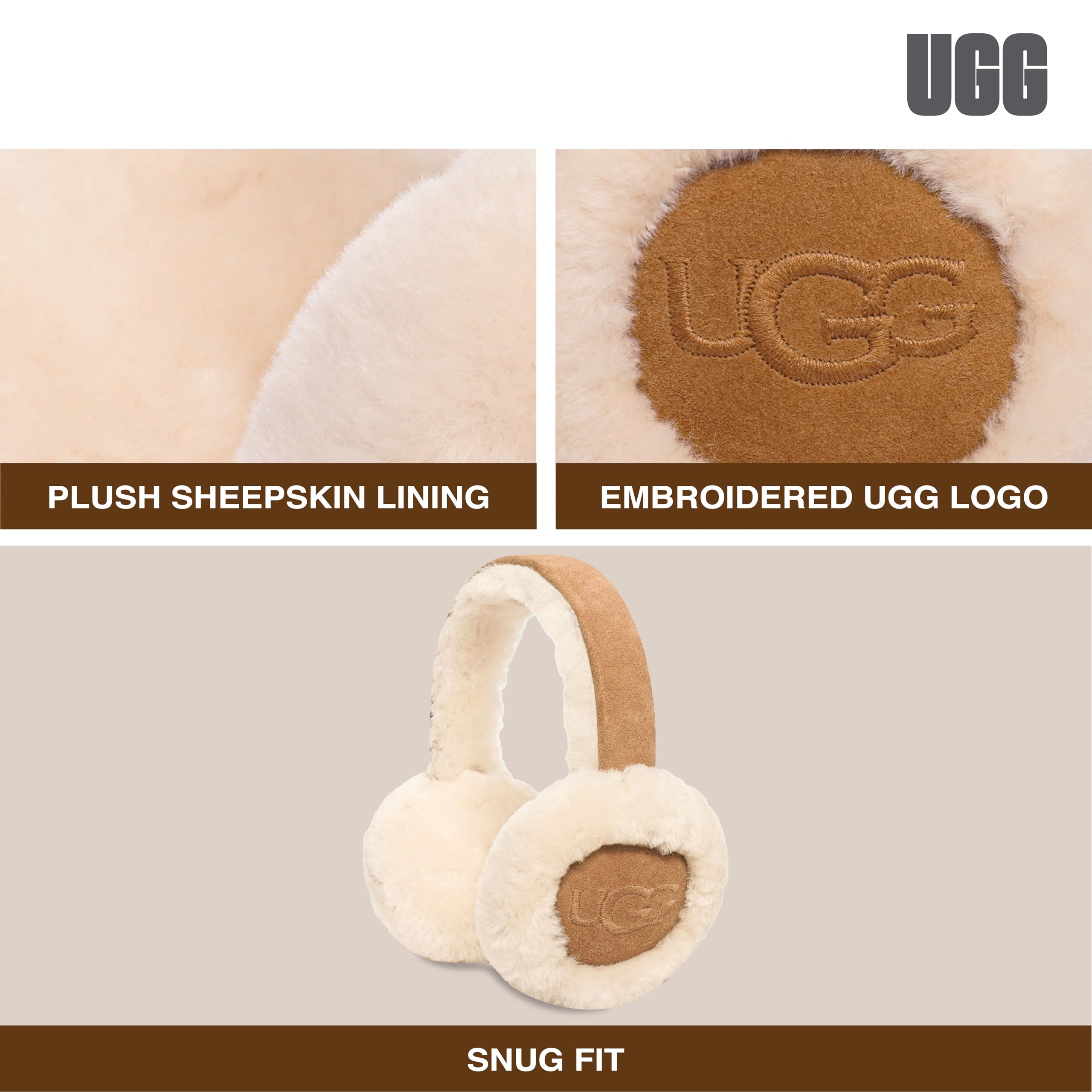 Foto 8 pulgar | Orejeras Ugg De Piel De Oveja Resistentes Al Agua, Color Castaño, Para Mujer - Venta Internacional.