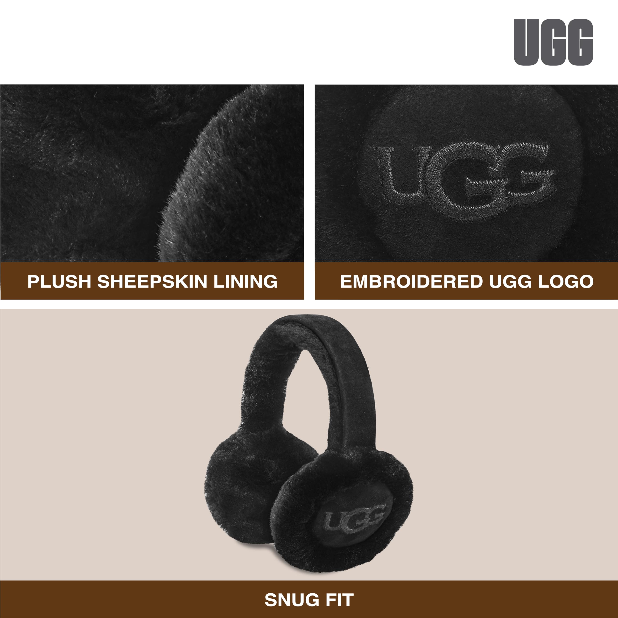 Foto 6 | Orejeras Ugg De Piel De Oveja Negra Resistentes Al Agua Para Mujer - Venta Internacional.
