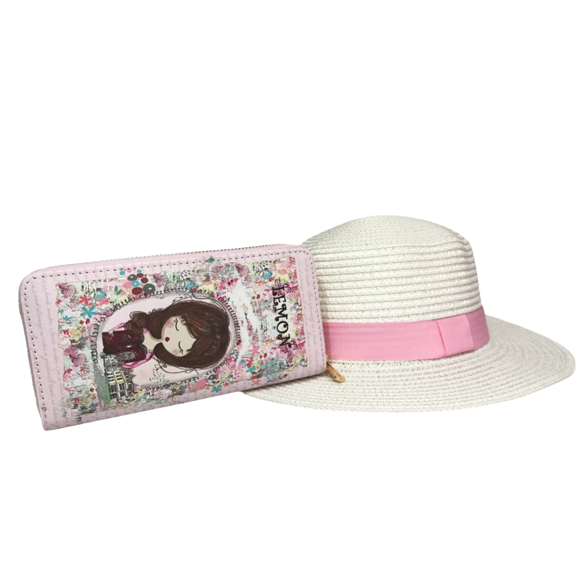 Kit Sombrero Playero Y Cartera Para Dama Rosa