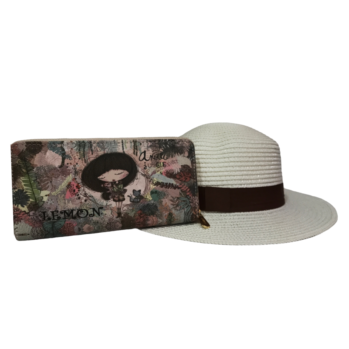 Foto 1 | Kit Sombrero Playero Y Cartera Para Dama Marrón Flores
